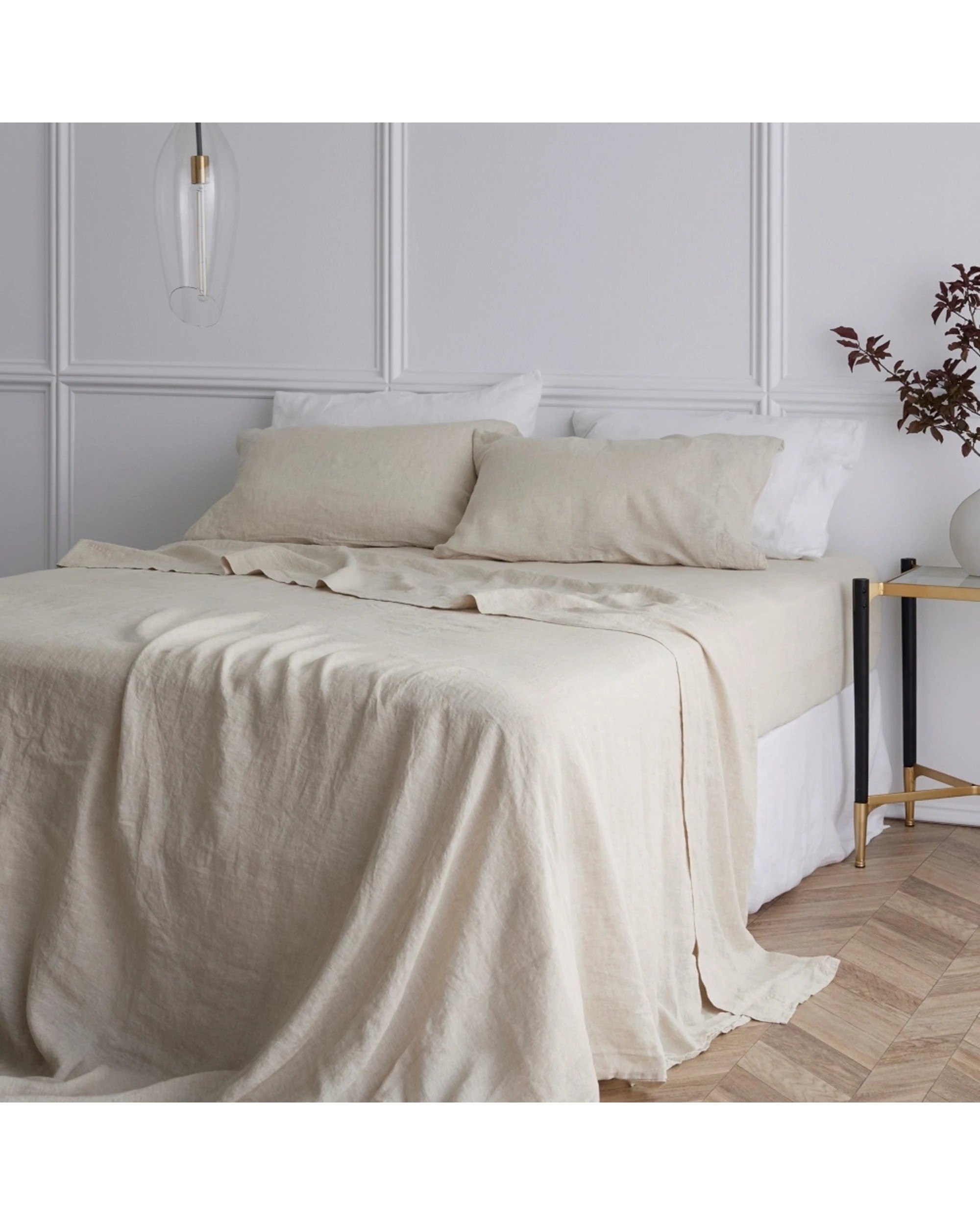 1 Bedding co Sheet Set 100% French Flax Linen Soft Breathable - Queen Bed - Natural, 1 of 5