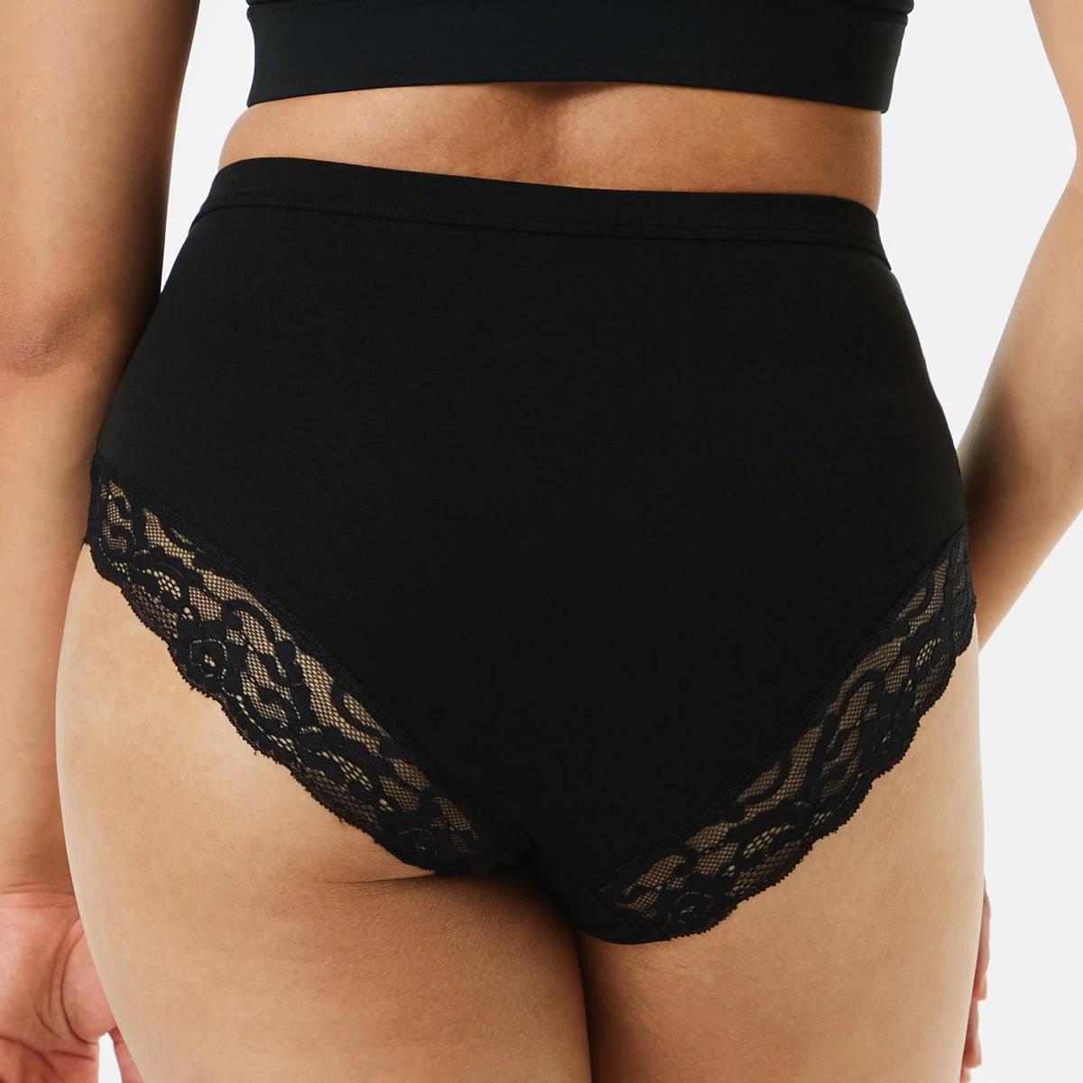 7 3 Pack Cotton Stretch Lace Trim Full Briefs Bk Ow Wr, 7 of 9