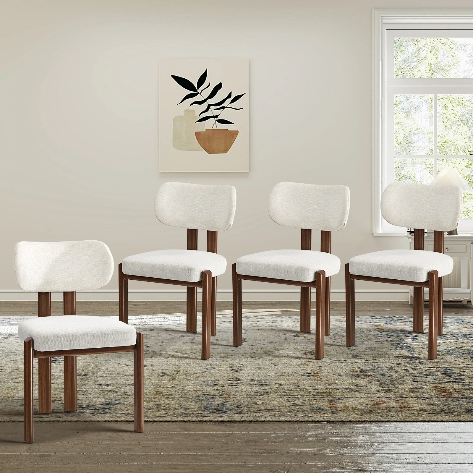 3 Oikiture Set of 4 Dining Chairs Linen Fabric Kitchen Padded Seat - Multi, 3 of 9