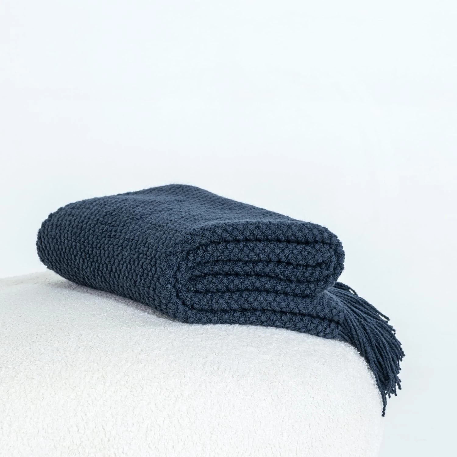 5 Gioia Casa Micro Plush Knitted Throw Blanket Soft Warm Lightweight - Navy Blue, 5 of 7