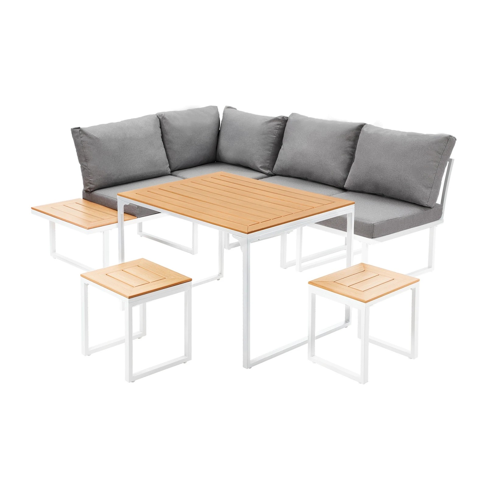 1 Livsip 6 Seater Outdoor Dining Sofa Set Lounge Furniture Patio Stool - Multi, 1 of 8