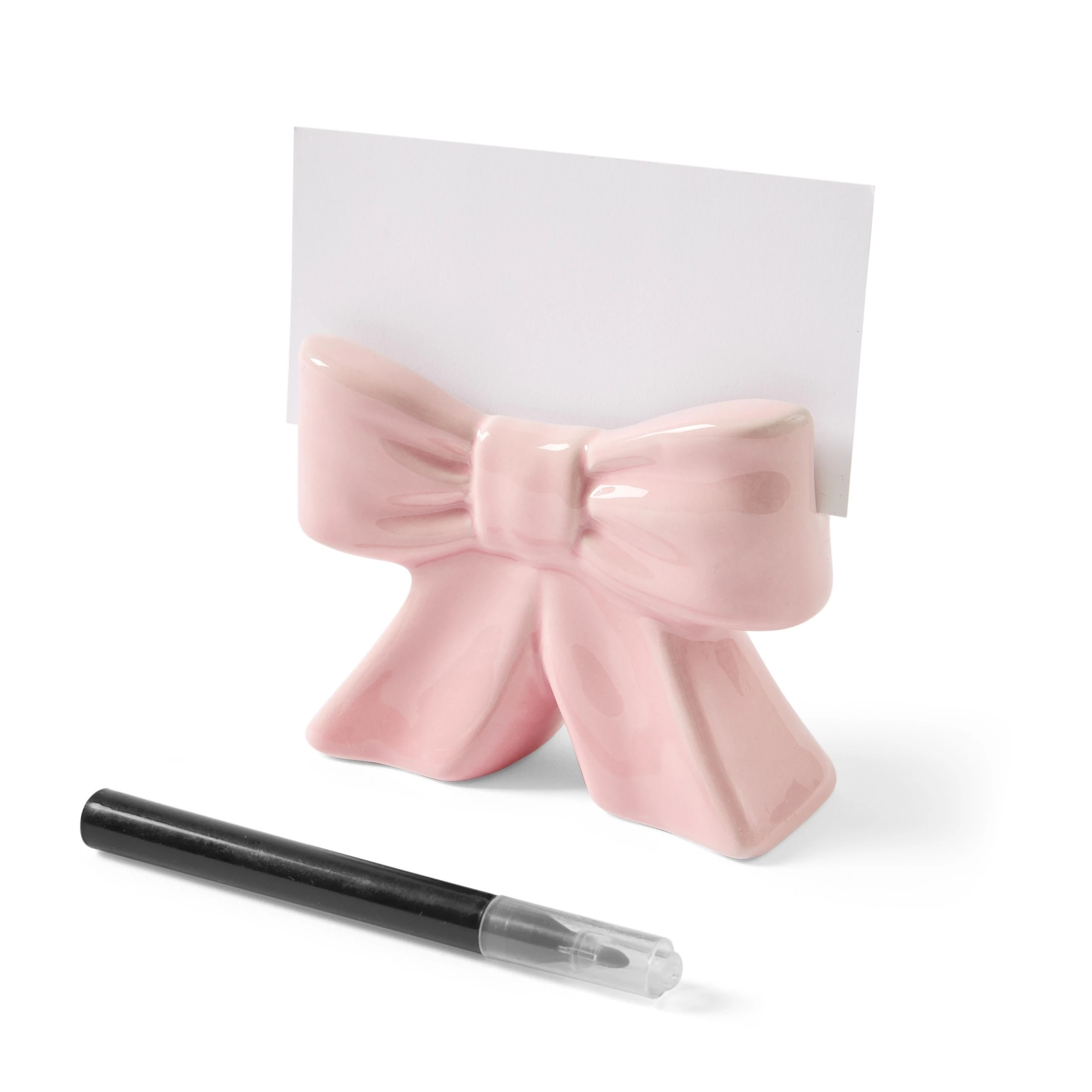 4 4 Pack Pink and Red Ceramic Bow Placecard Holders, 4 of 9