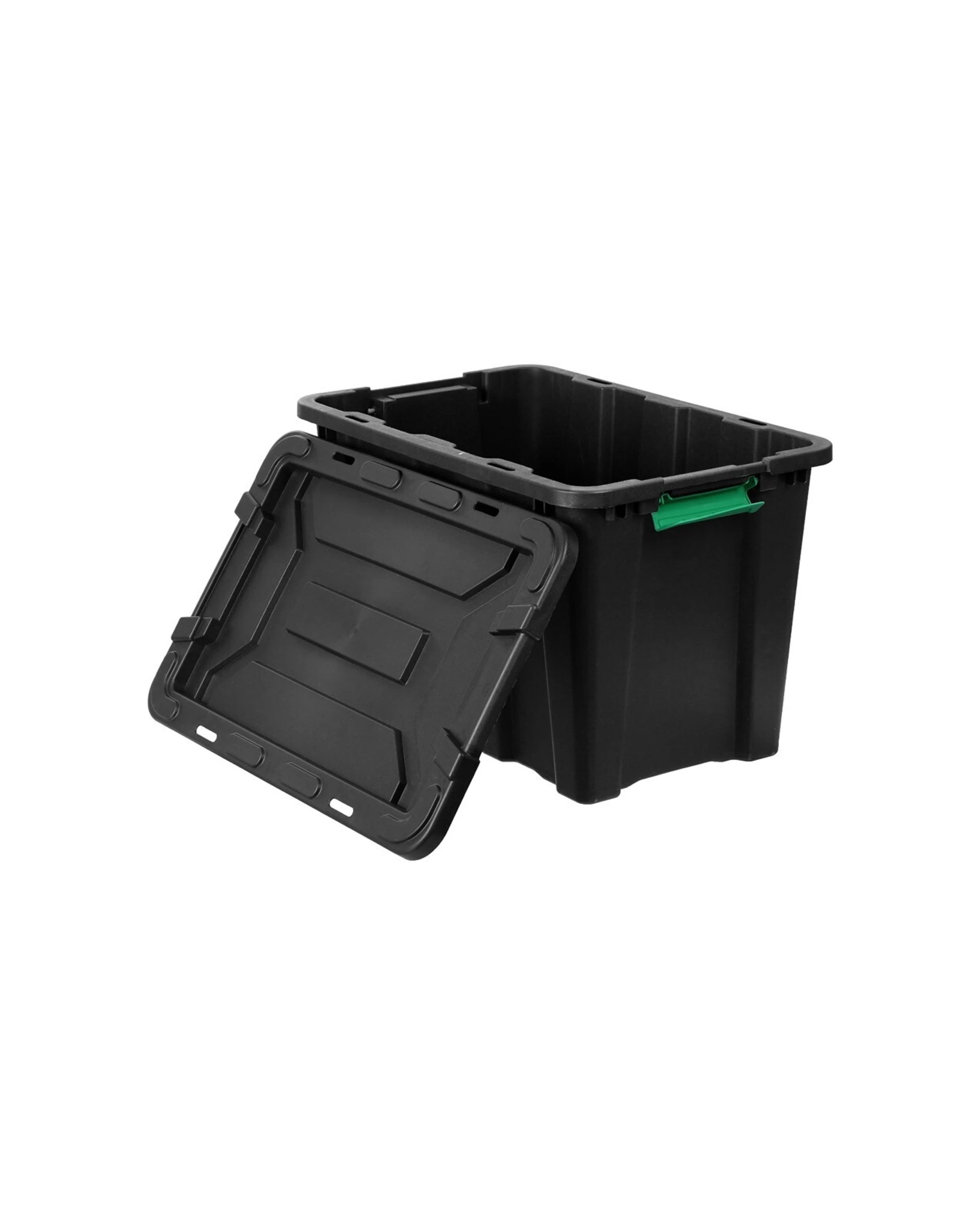 3 BOXSWEDEN 60 Litre Eco Recycled Storage Tub Heavy Duty Stackable Clip Locks
 - black, 3 of 3
