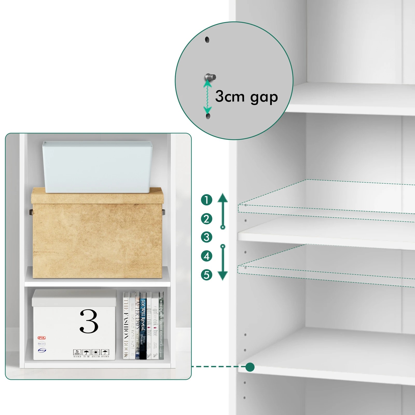 4 Alfordson Office Storage Cabinet 5 Shelves Bookcase Tallboy Bedroom - White, 4 of 9