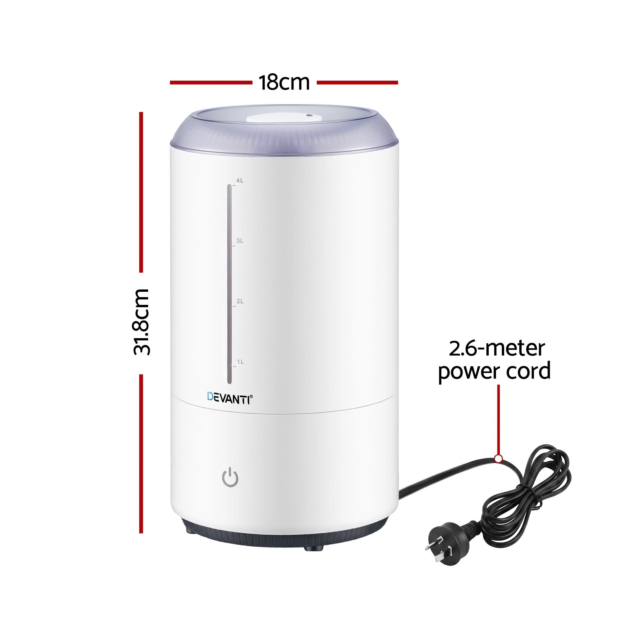 2 Devanti 4L Ultrasonic Humidifier and Diffuser - White, 2 of 9