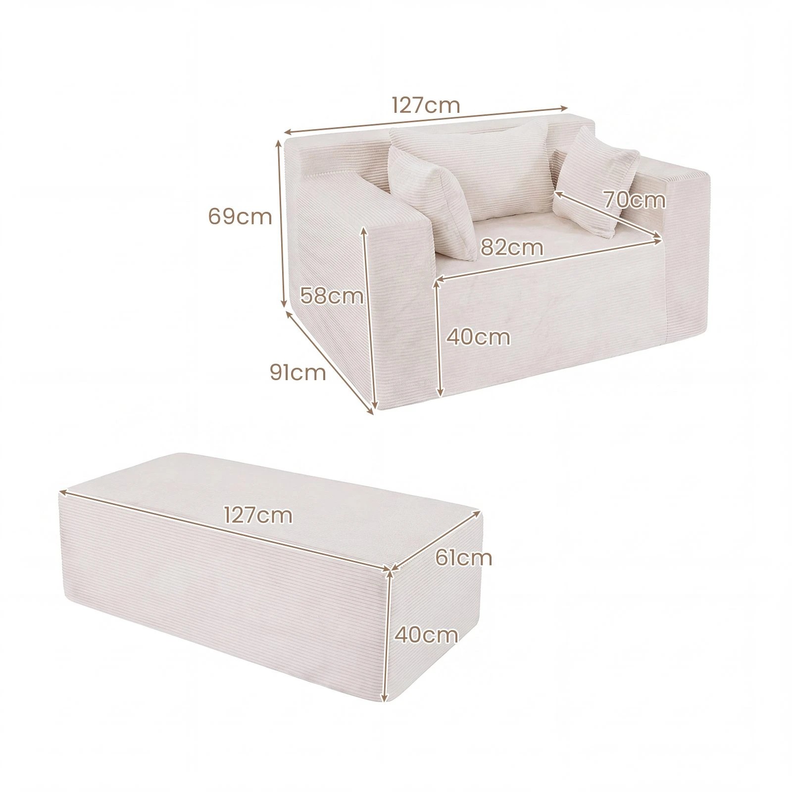 4 Costway Single Floor Lounge Chair Sofa Couch w/Ottoman Bean Bag Chair - White, 4 of 4