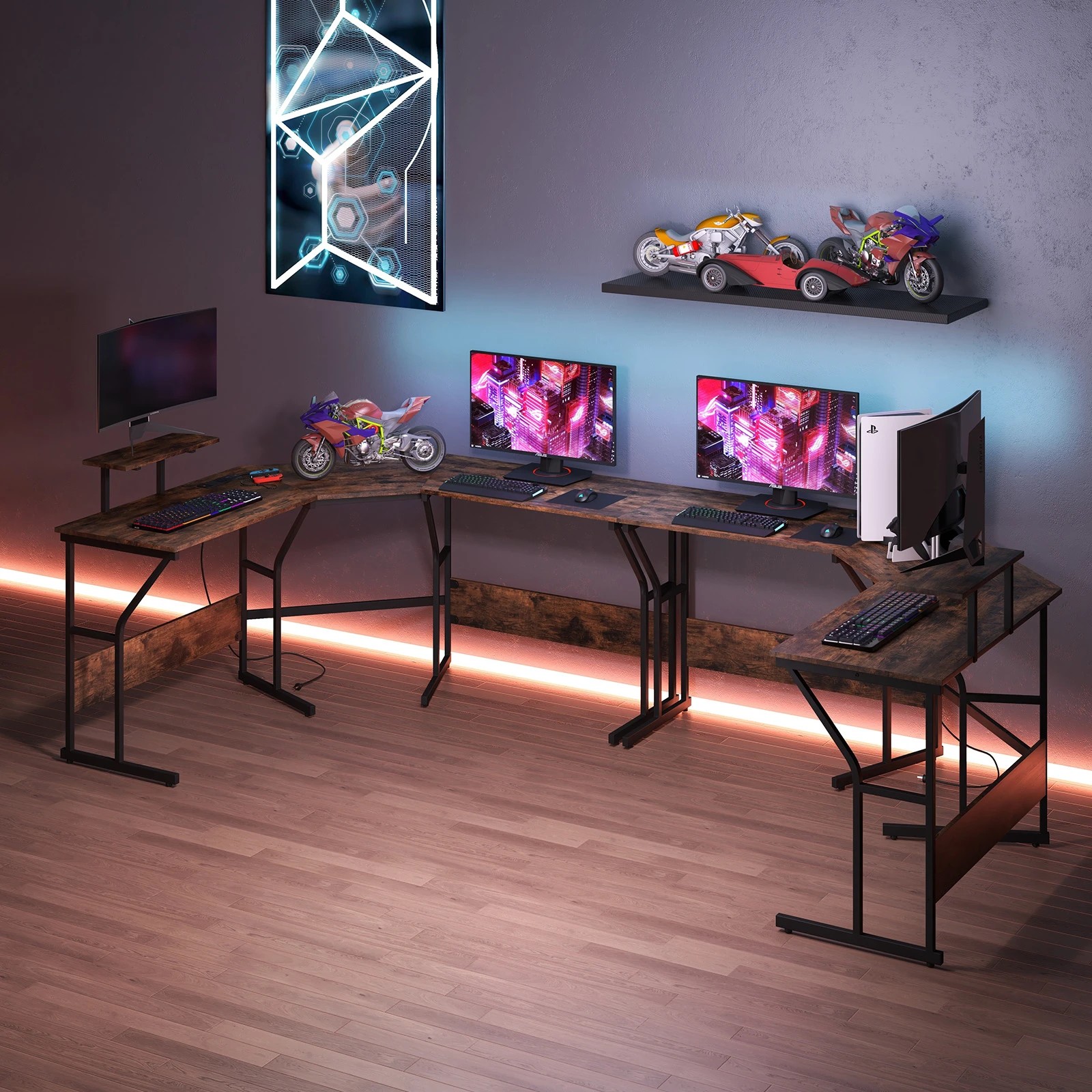 4 Costway Corner Computer Desk Table L-Shape Study Table w/Power Outlet, 4 of 4