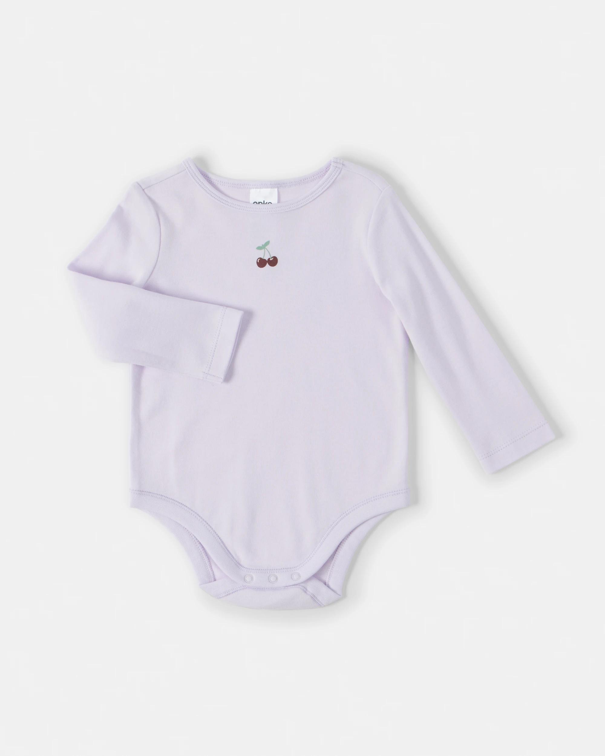 1 Cotton Long Sleeve Print Bodysuit Lilc Chrry, 1 of 3