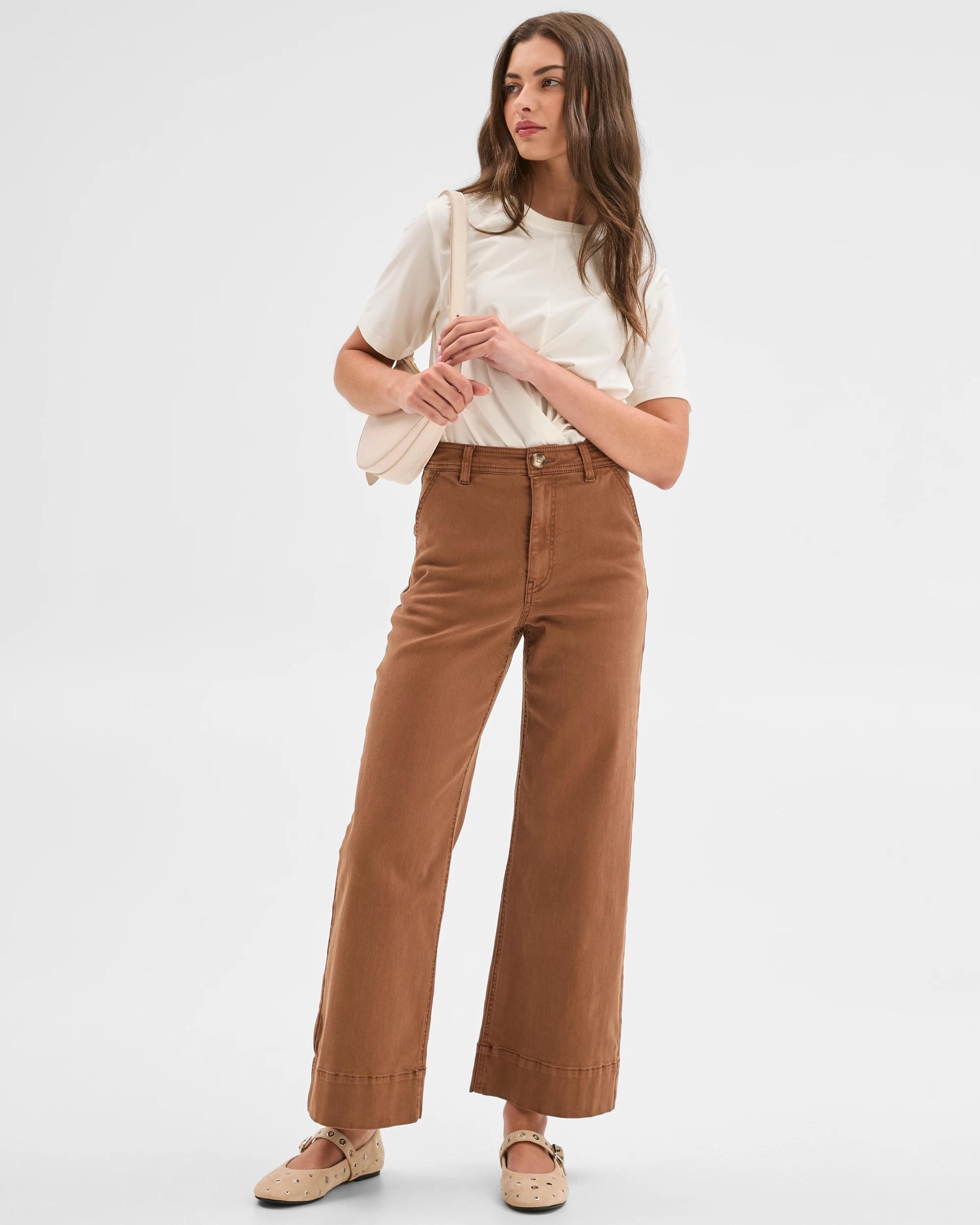 1 Target Petites Petites Australian Cotton Blend Stretch Twill Wide Leg Pants PARTRIDGE, 1 of 6