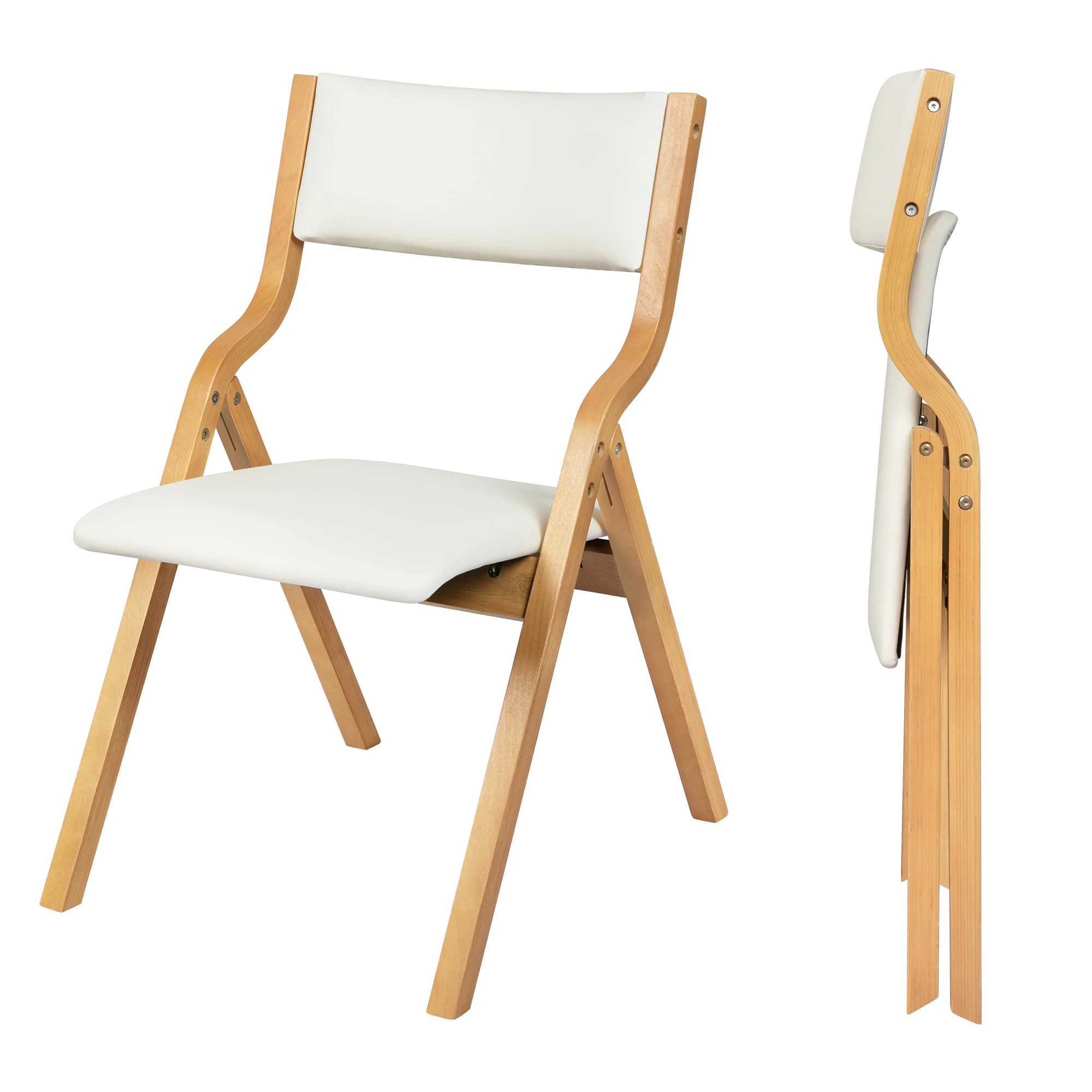 1 Levede 1 Set Of 2 Foldable Dining Chairs - Beige, 1 of 3