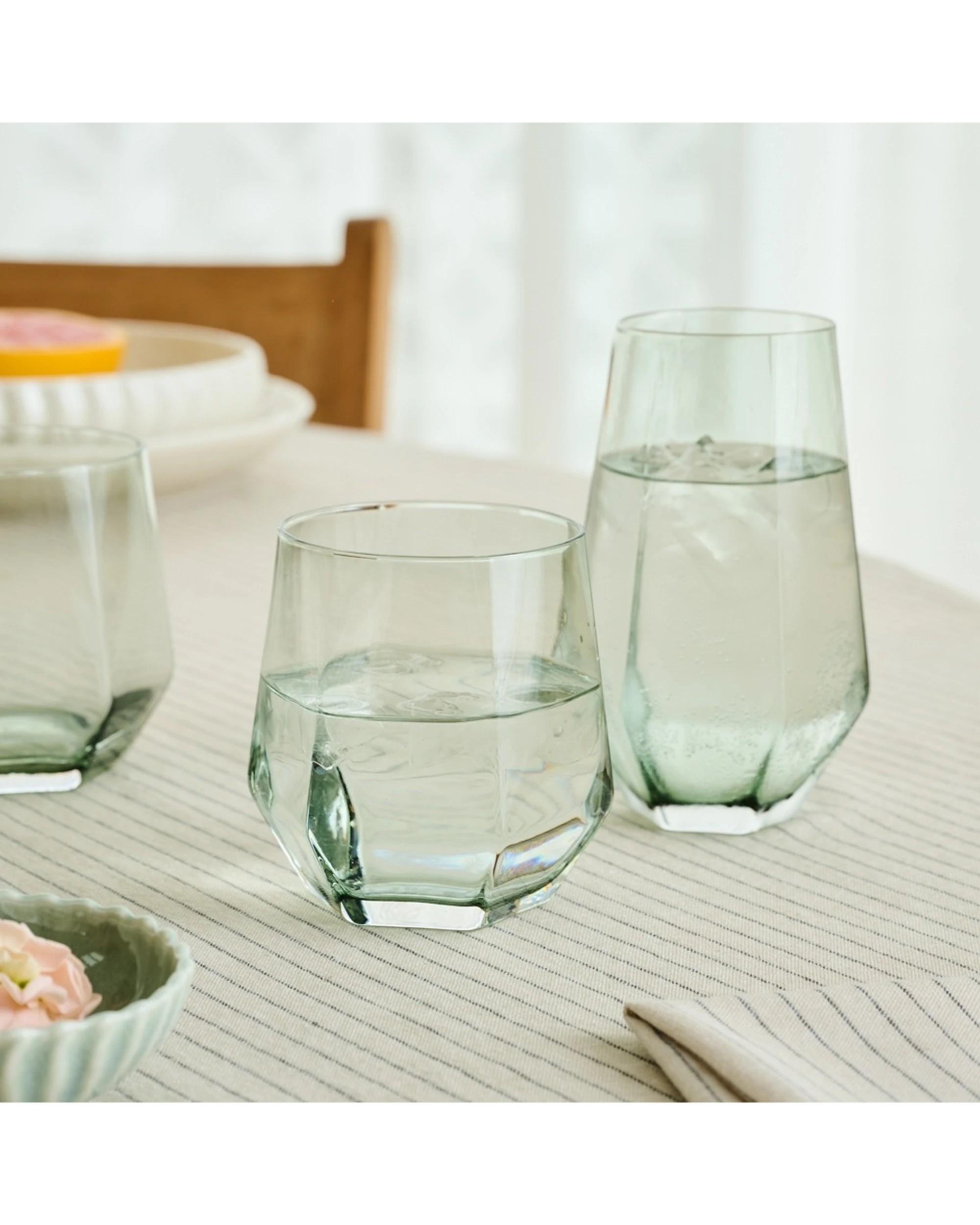 4 Ecology 4pc Jemma Geometric Tumbler Glass Set 390ml Willow Smokey - Green, 4 of 5