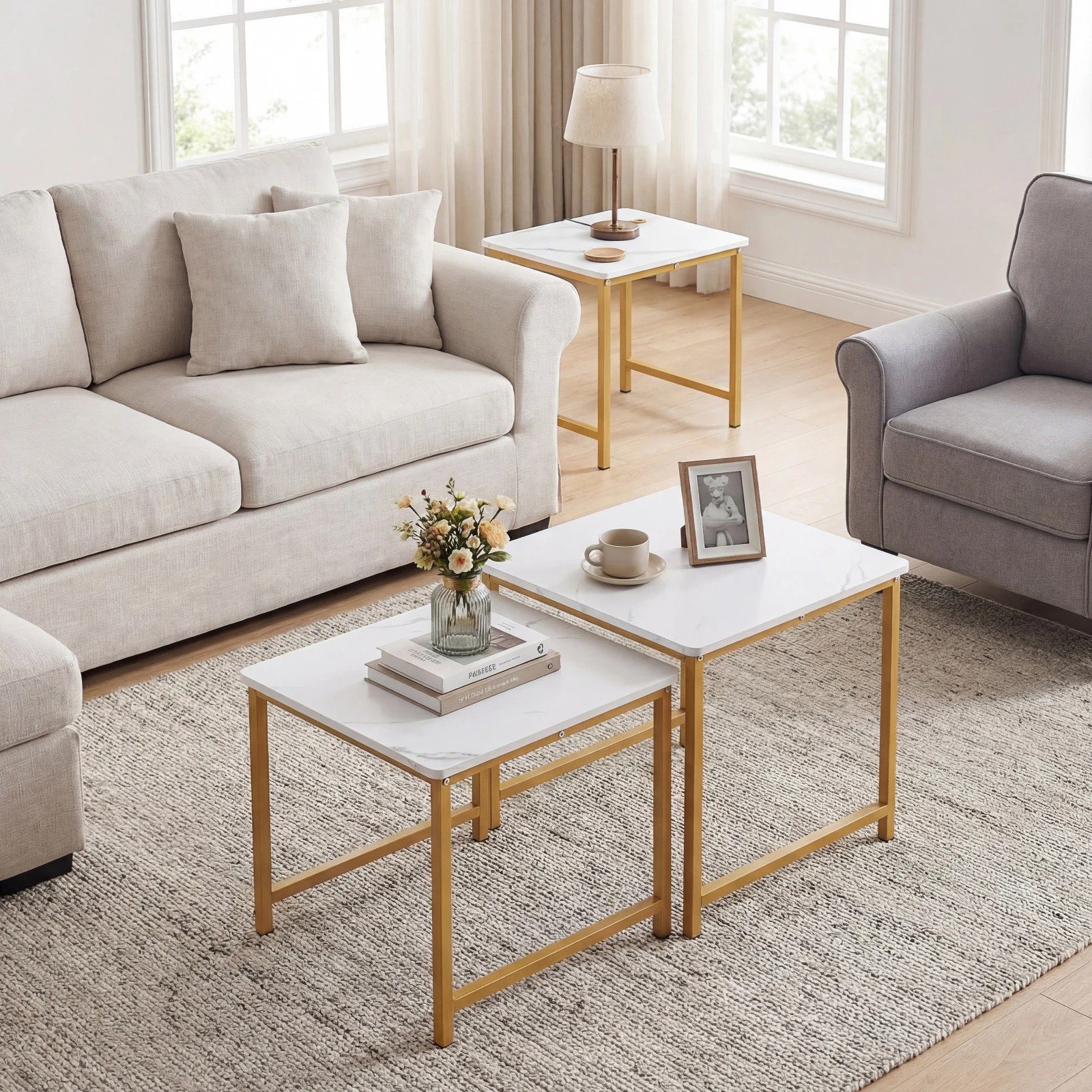 4 Costway Coffee Table Set 3 Modern Side End Table Metal Frame - White, 4 of 6
