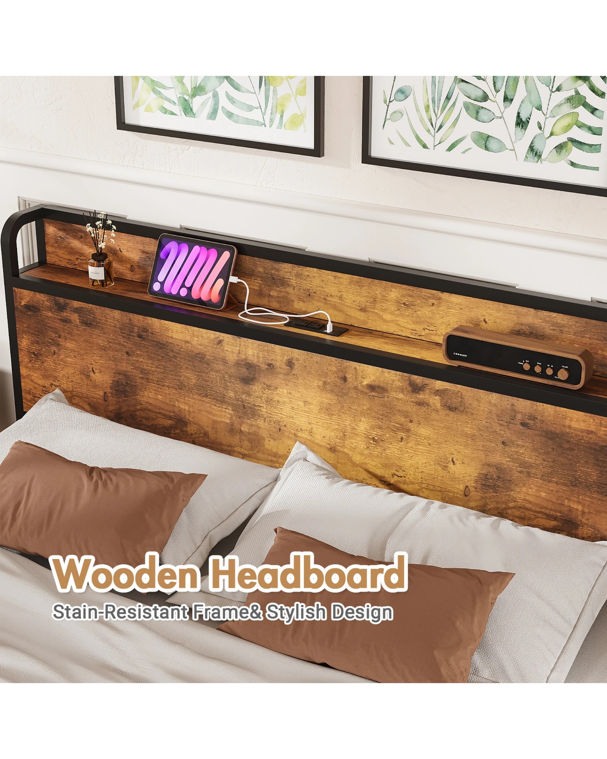 8 Advwin Double Metal Bed Frame Storage Headboard With Charging Station USB Ports, 8 of 8