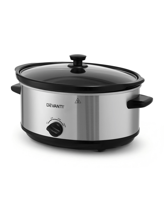 Devanti 6.5L Slow Cooker Electric Multi Cooker with 3 Heat Settings and Keep Warm Function - Si
