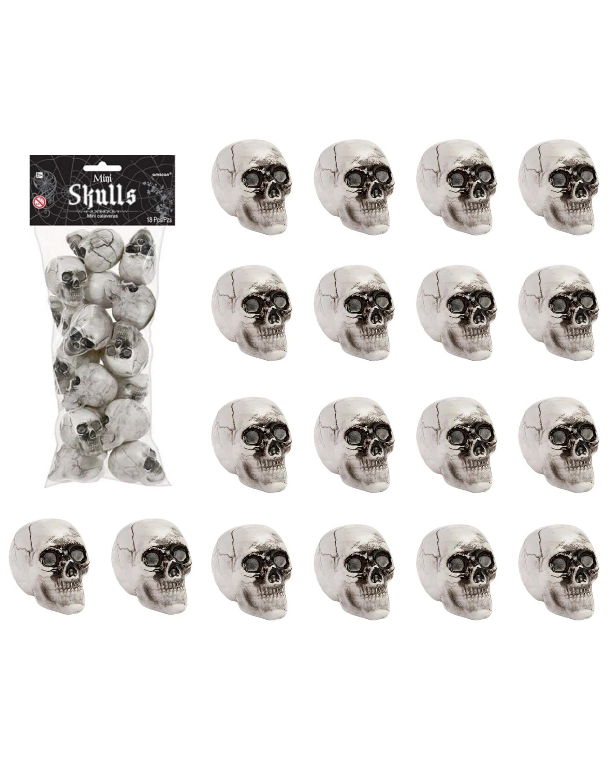 1 Amscan Inc. Mini Plastic Skulls Pack of 18 - White, 1 of 1