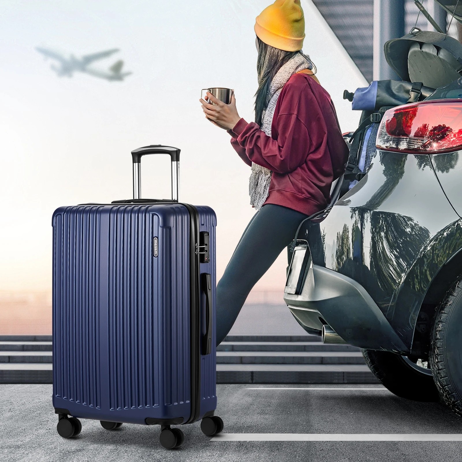 Mazam 3PCS Luggage Suitcase Trolley Set TSA Lock Hard Case - Blue - Kmart