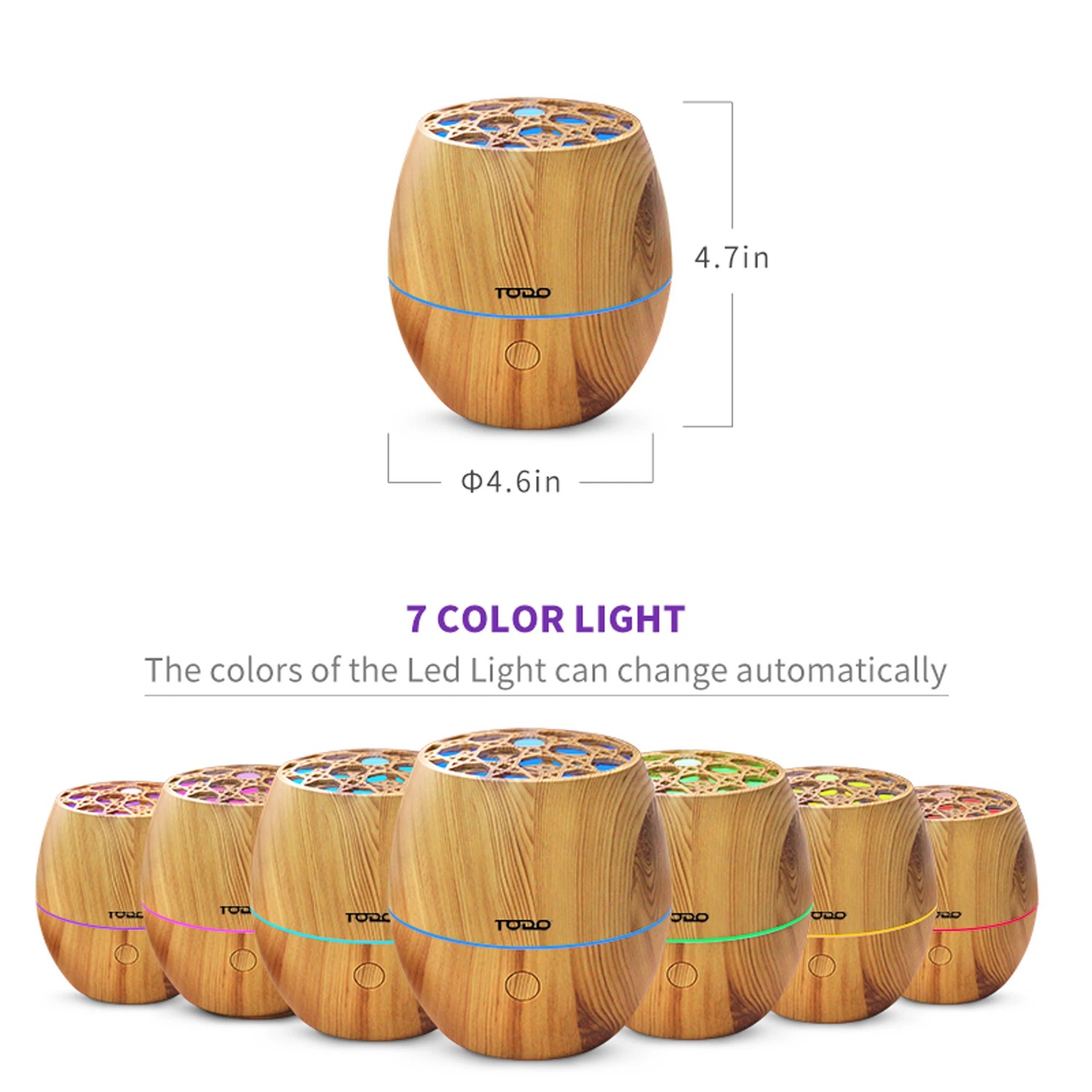 7 TODO 120ml Humidifier Aromatherapy Diffuser 7 Colour Led Ultrasonic Mist - Woodgrain, 7 of 9