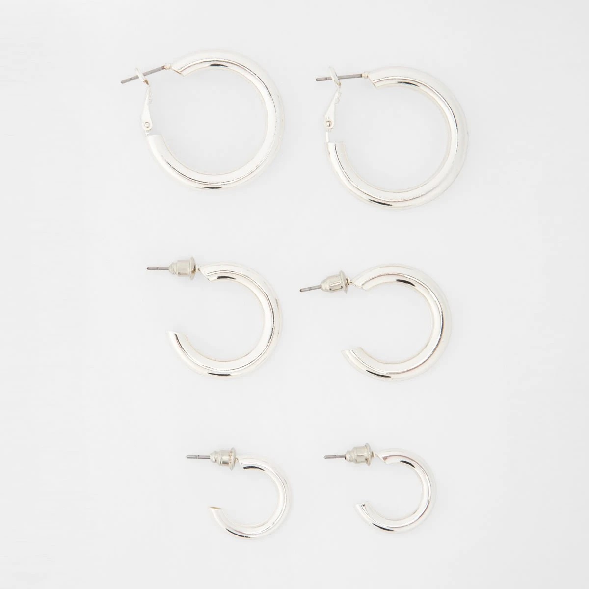 1 3 Pack Chunky Hoop Earrings - Silver Tone, 1 of 4