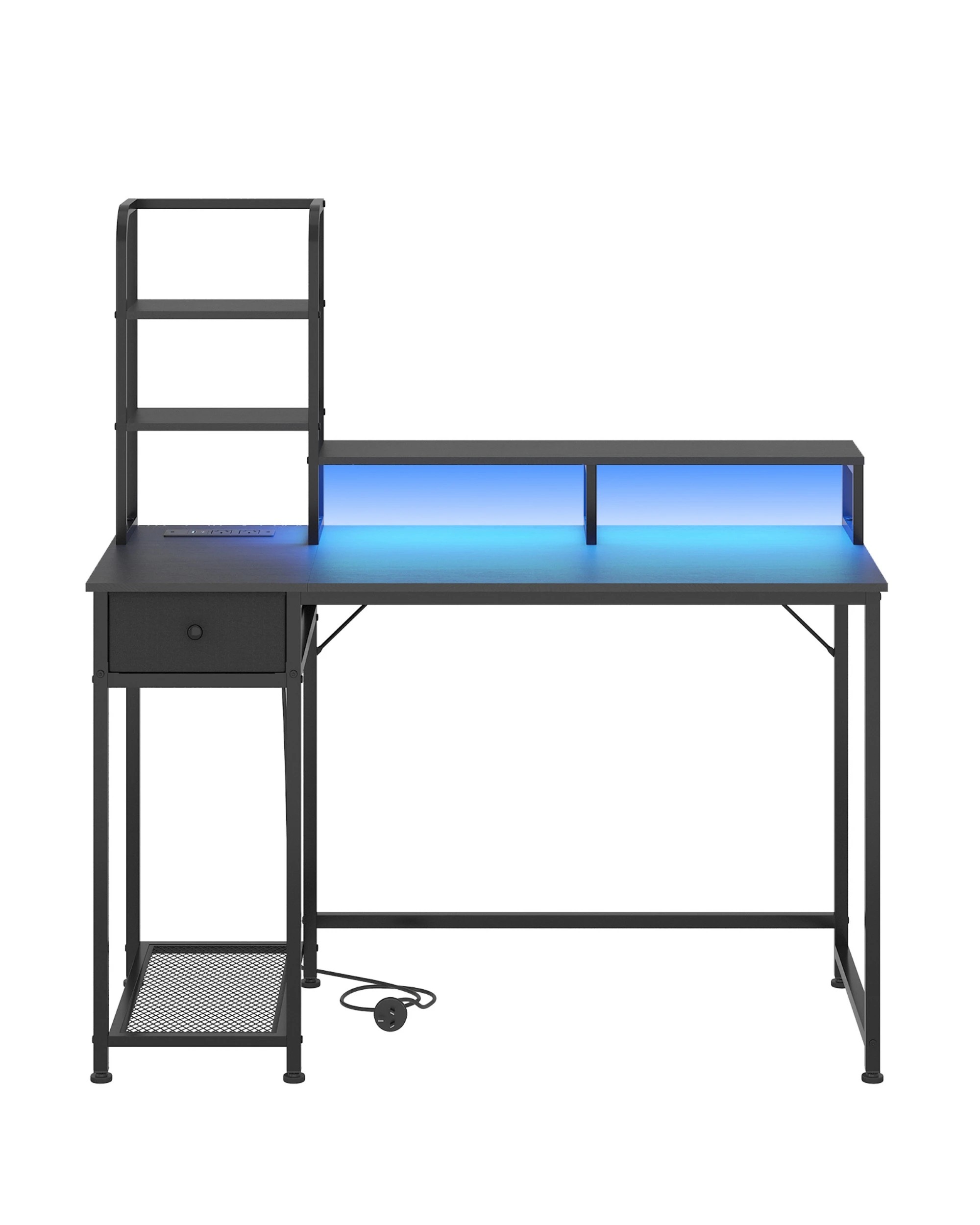 7 Advwin Reversible Computer Desk LED Gaming Desk Home Office Desk PC Table with Shelf Drawer, 7 of 9