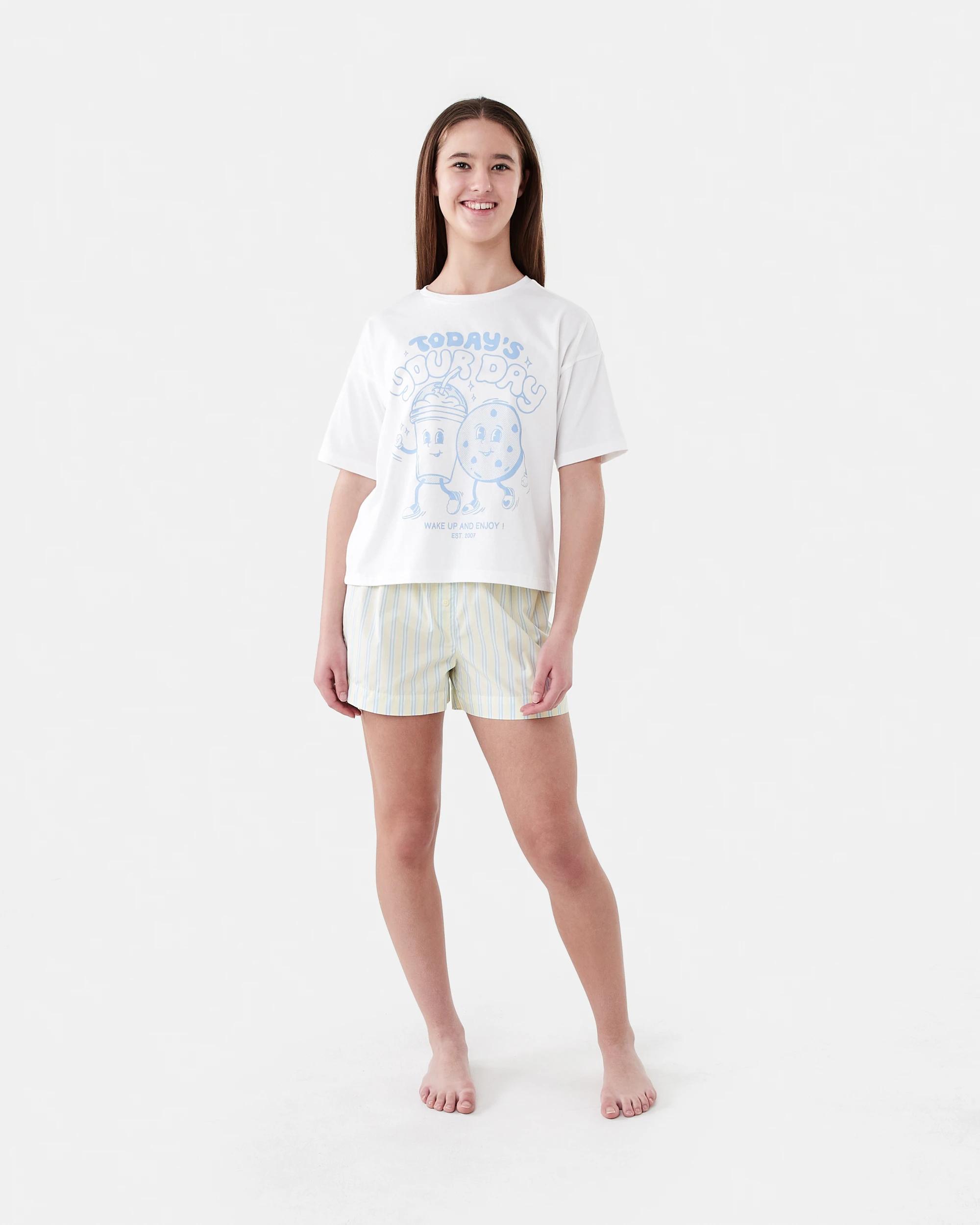 6 Short Sleeve Knit Woven Pyjama Set YELLOW STRIPE, 6 of 9