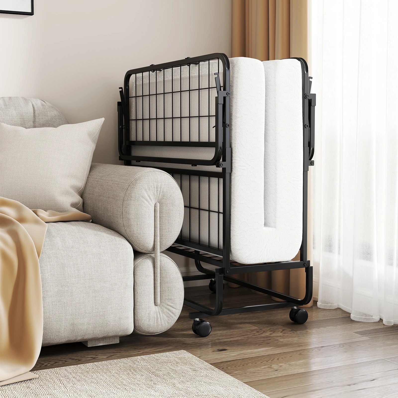 4 Costway Folding Bed Frame w/Mattress Rollaway Guest Bed Portable Sleeper Bed, 4 of 4