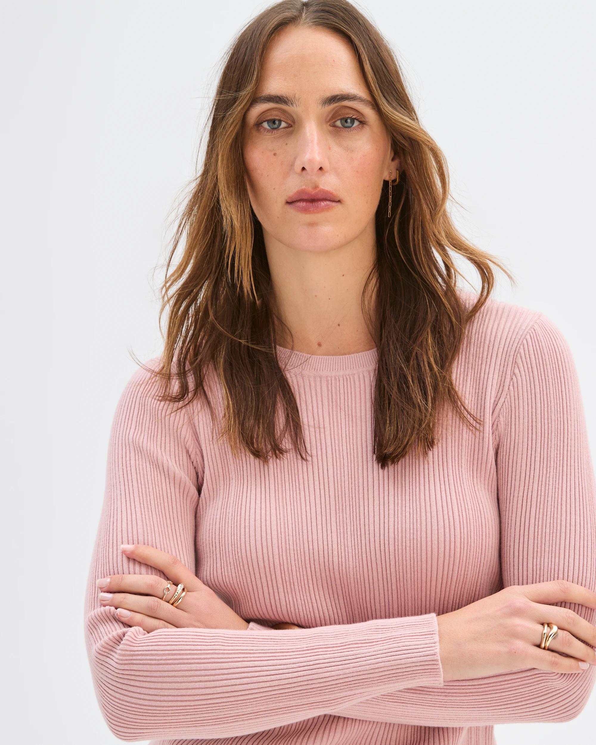 4 Target Woman Australian Cotton Blend Variegated Long Sleeve Knit Top SOFT BLUSH, 4 of 7