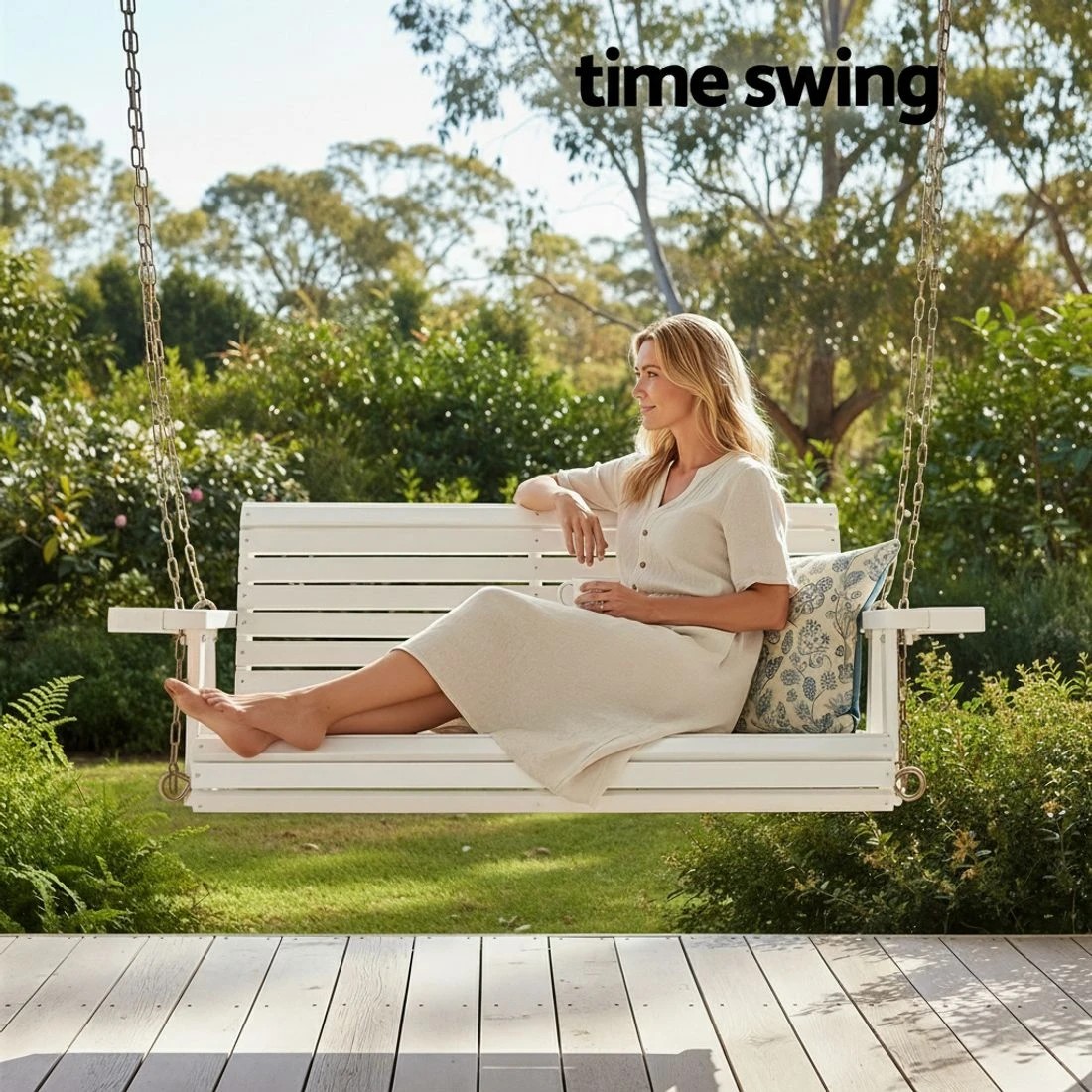 4 Gardeon Porch Outdoor Swing Chair With Cup Holder Wooden Furniture 2 Seater - White, 4 of 6