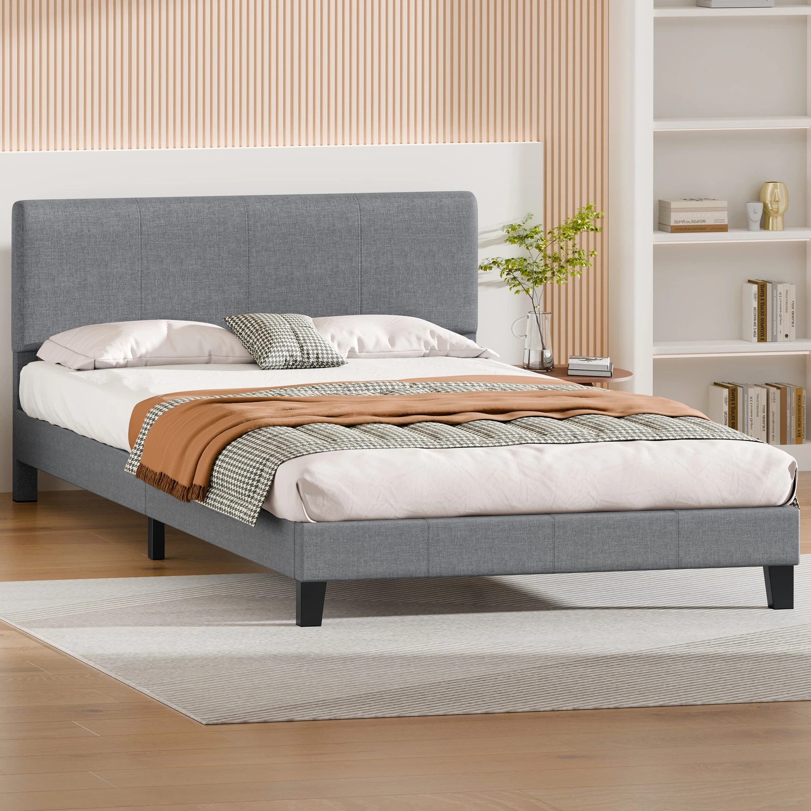 5 Alfordson Bed Frame King Size Mattress Base Platform Fabric Linus - Grey, 5 of 10