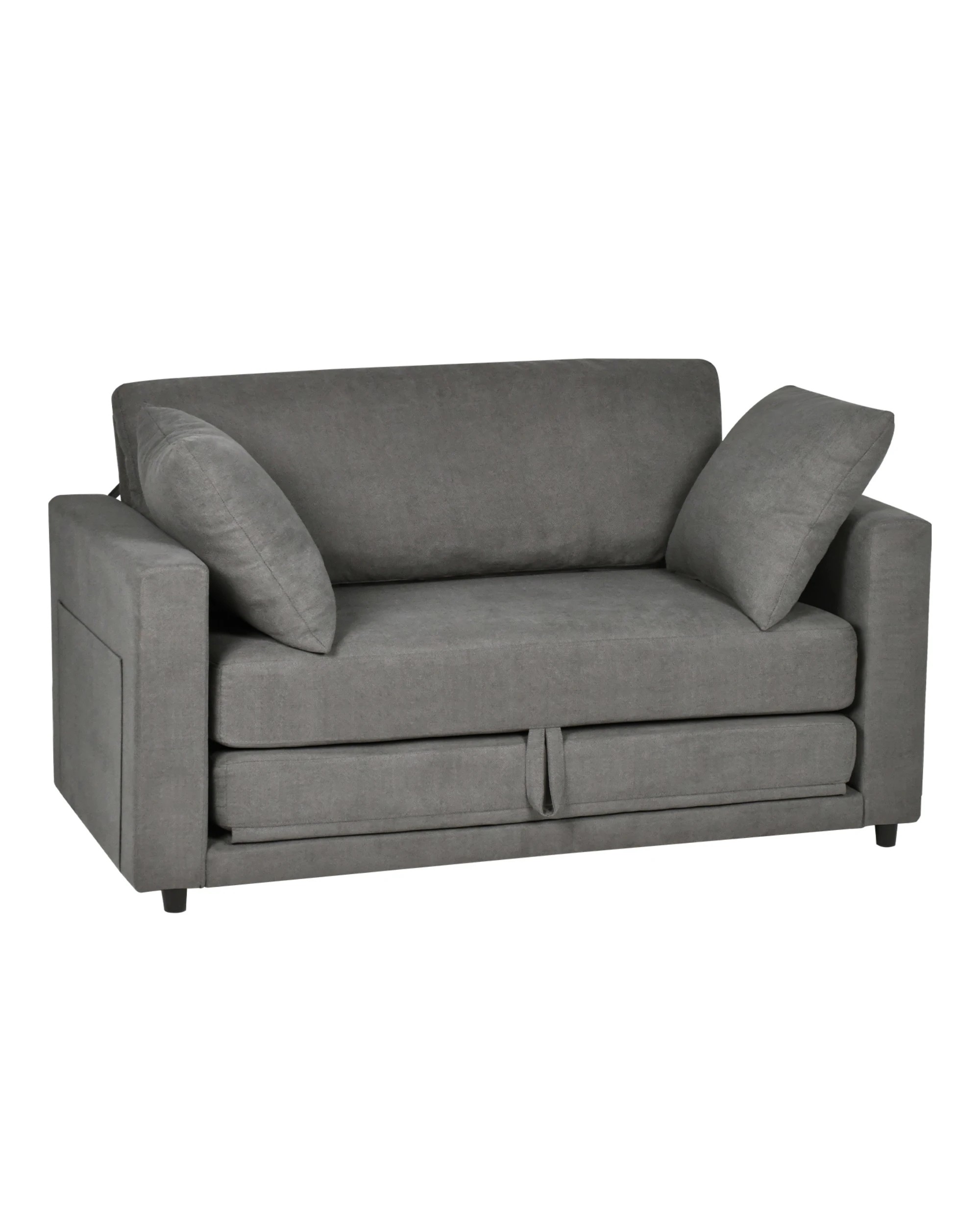 1 Advwin 130cm 2 in 1 Convertible Sofa Bed w/ Side Pocket & Pillows Folding Loveseat Sleeper Fold Out Linen Floor Couch, 1 of 9