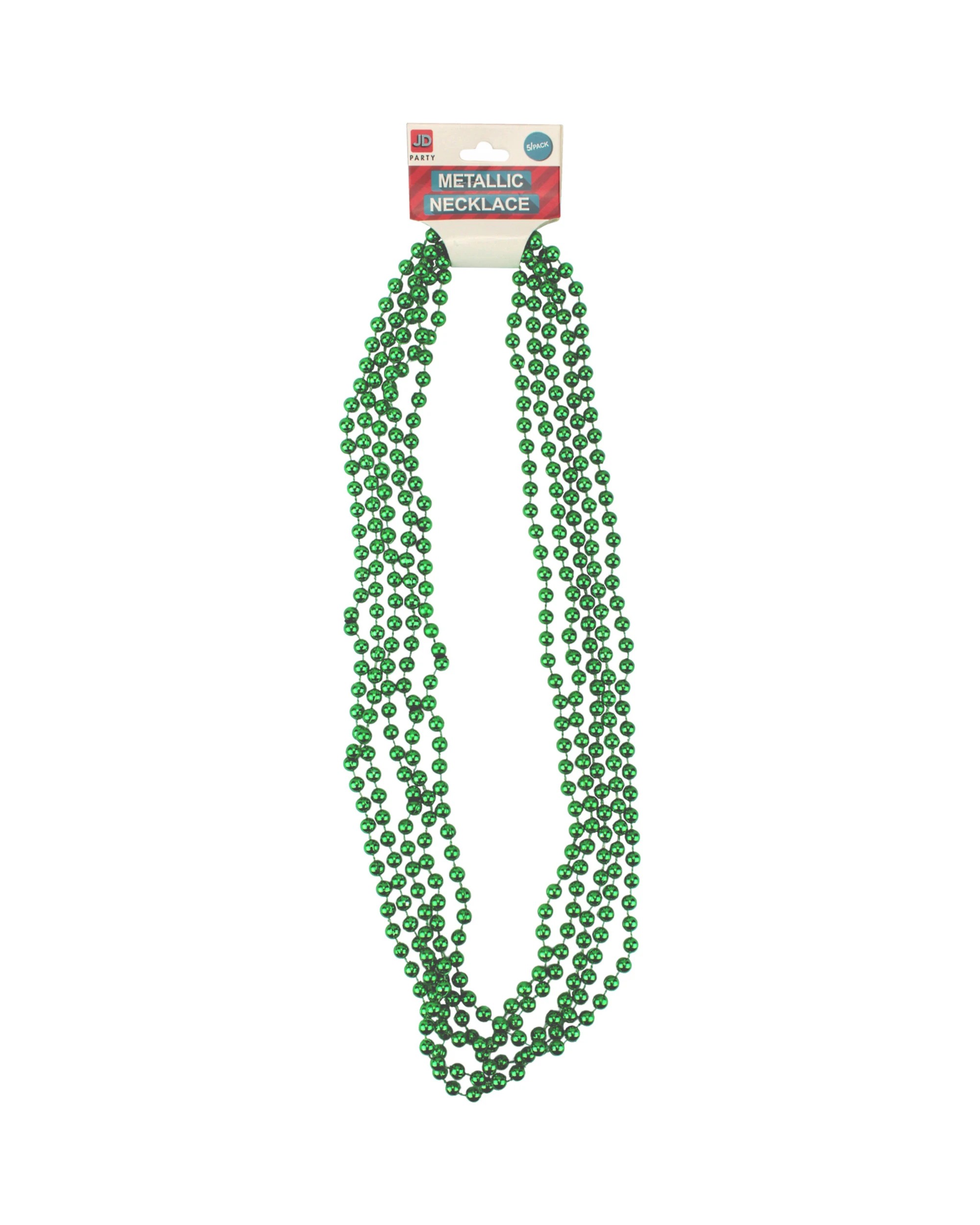 1 Partyrama Green Metallic Bead Necklaces Pack of 5 - Green, 1 of 1
