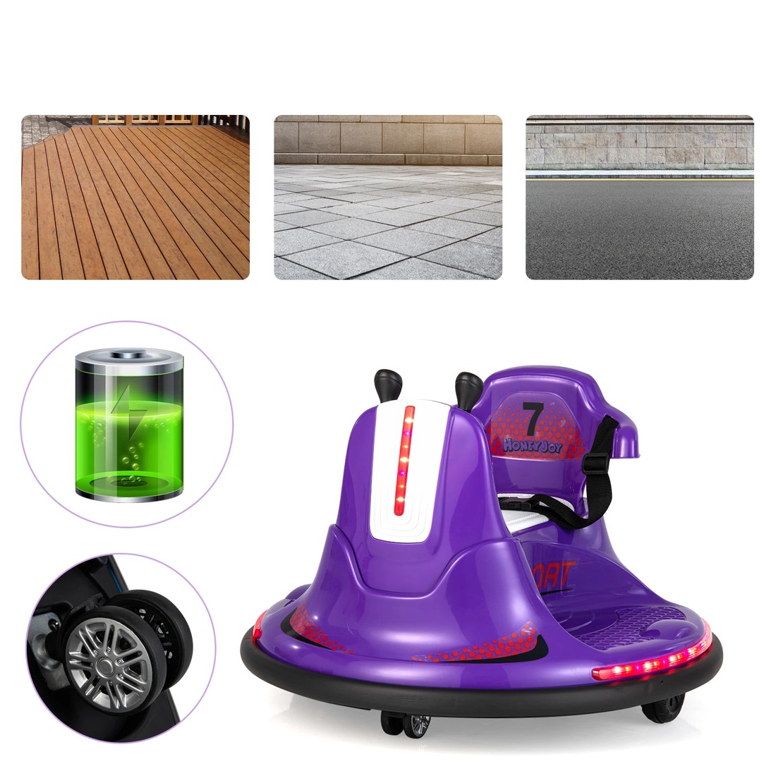 3 Costway 360° Spin Kids Bumper Car Electric Ride On Vehicle - Purple, 3 of 5