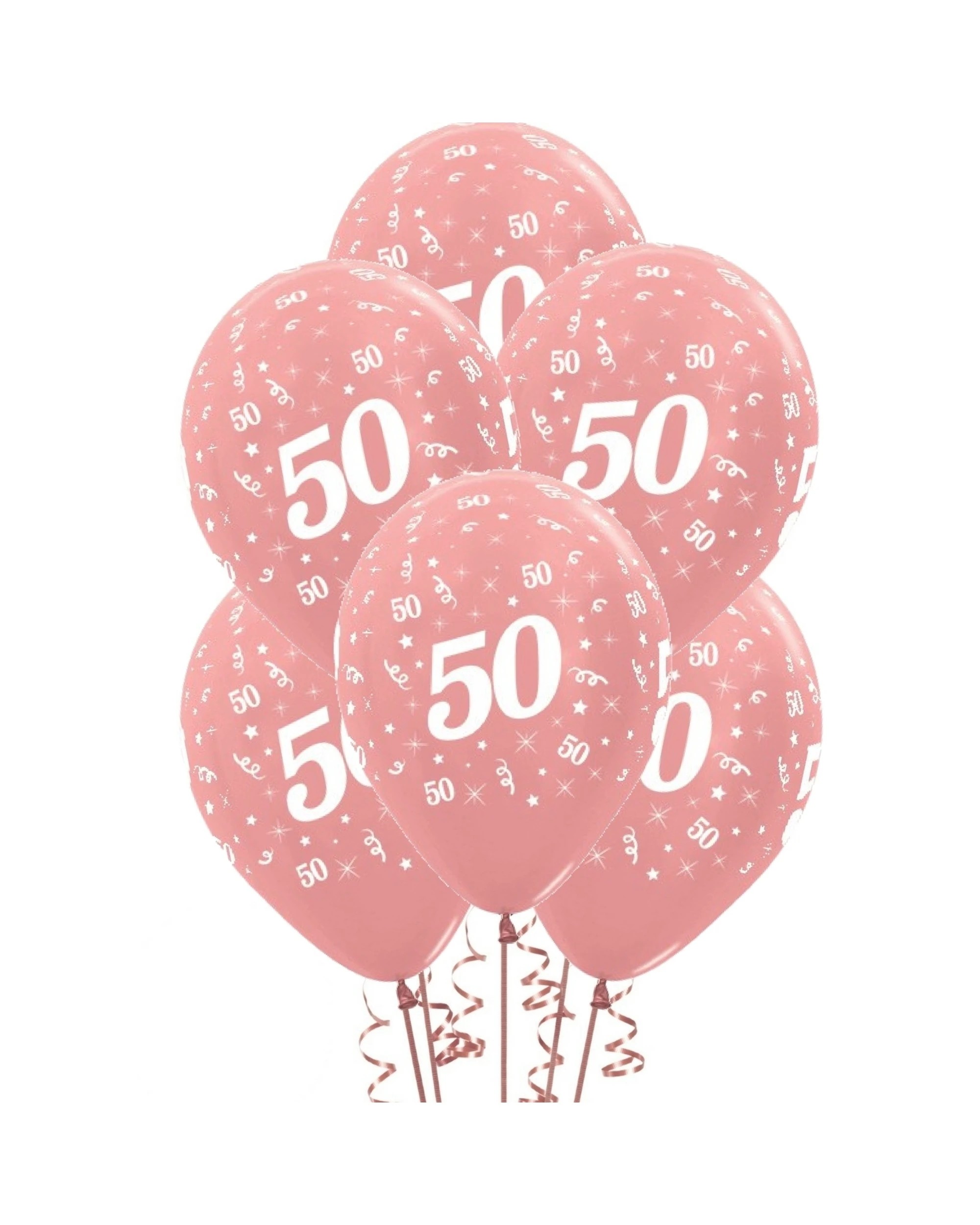 1 Sempertex All Over 50th Birthday Rose Balloons Pack of 6 - Gold, 1 of 2