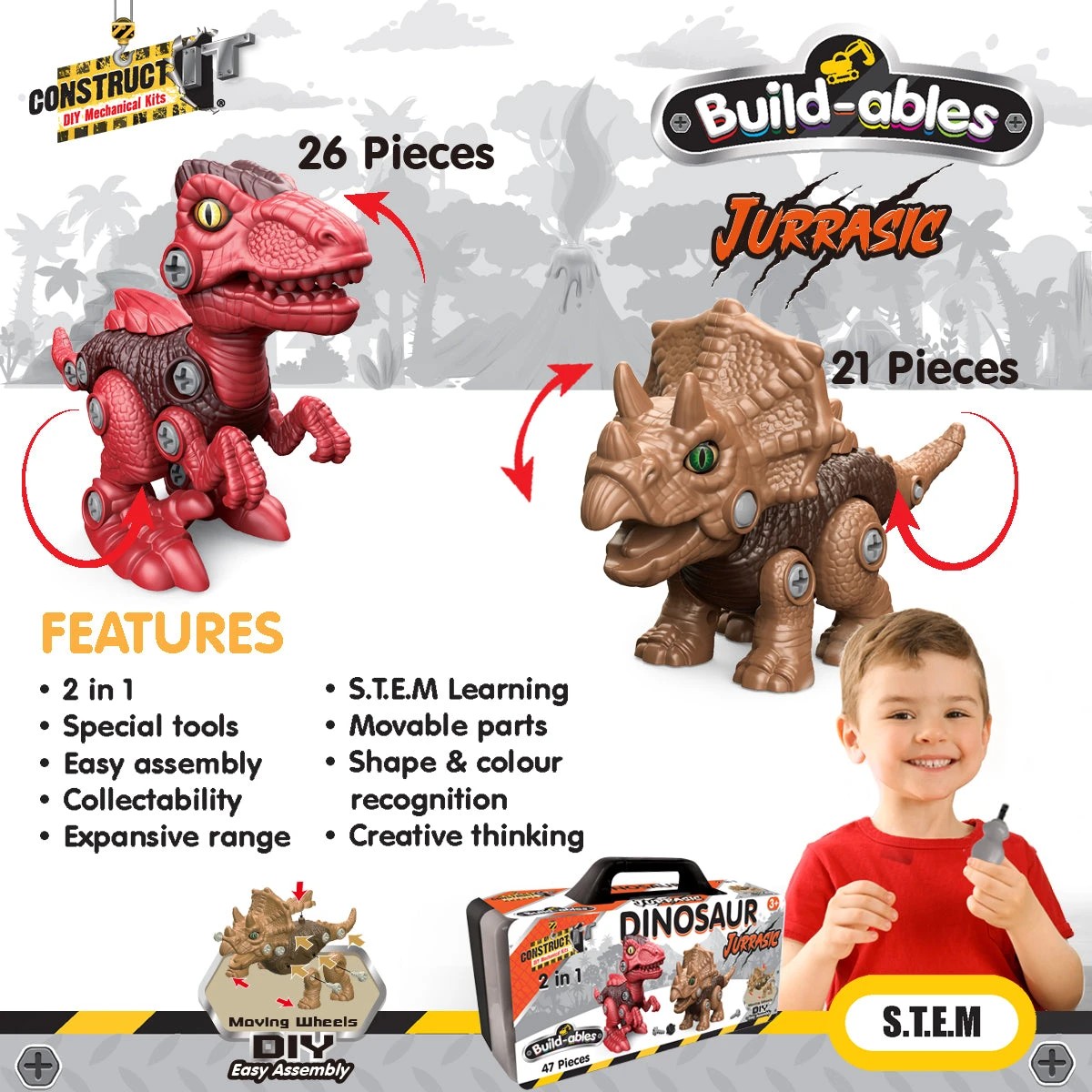 4 Construct-it Build-ables Dinosaurs 2 In 1 Jurassic, 4 of 6