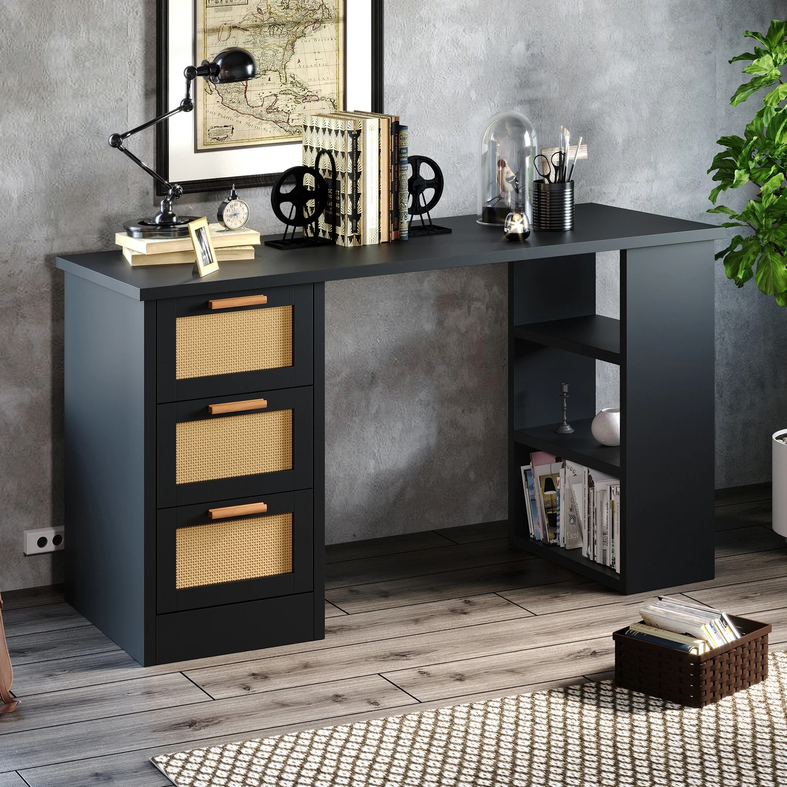 5 Alfordson Computer Desk Drawers Office Laptop PC Study Table Shelf - Black, 5 of 10