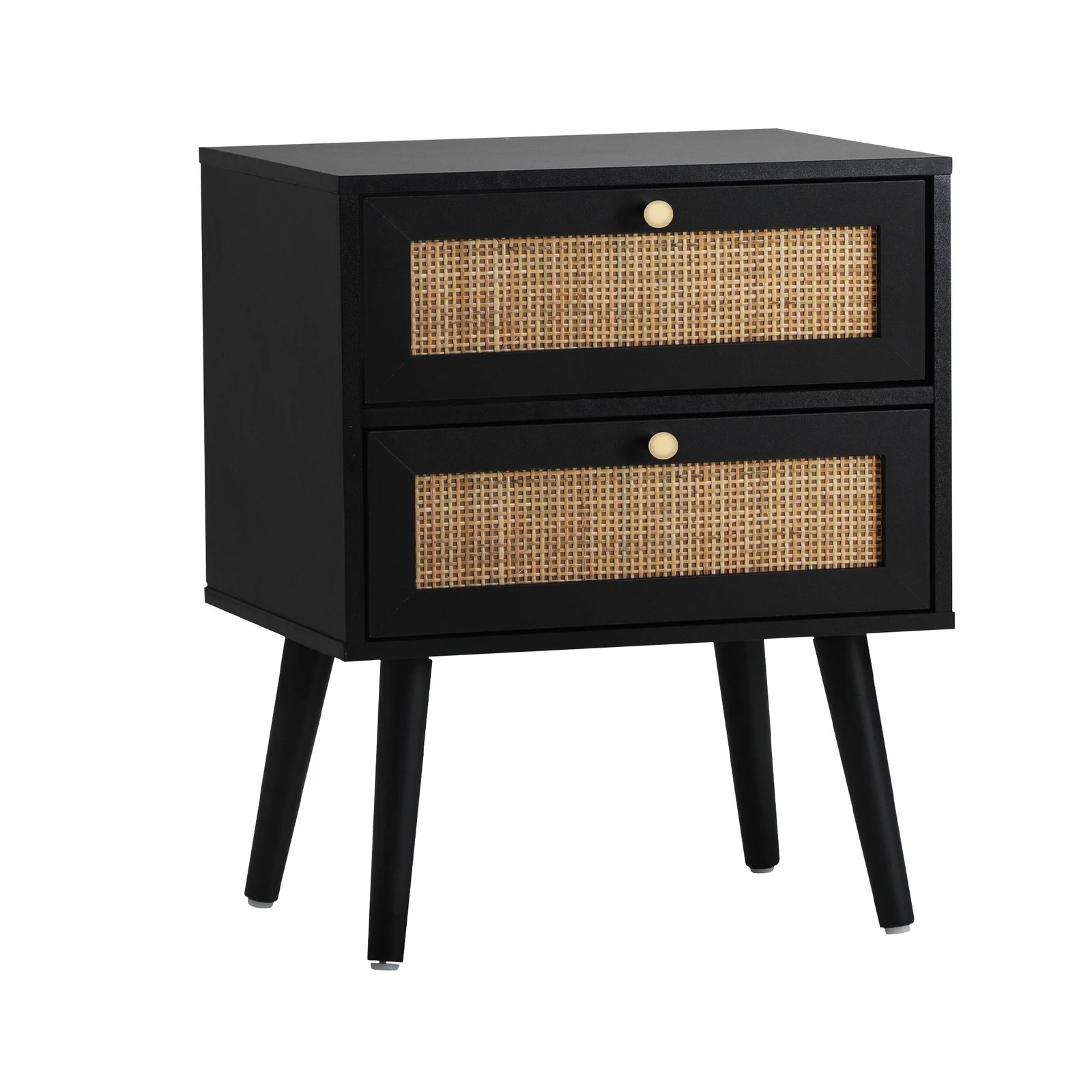 6 Oikiture Bedside Table Side Table 2 Drawers Nightstand Rattan
 - Black, 6 of 10
