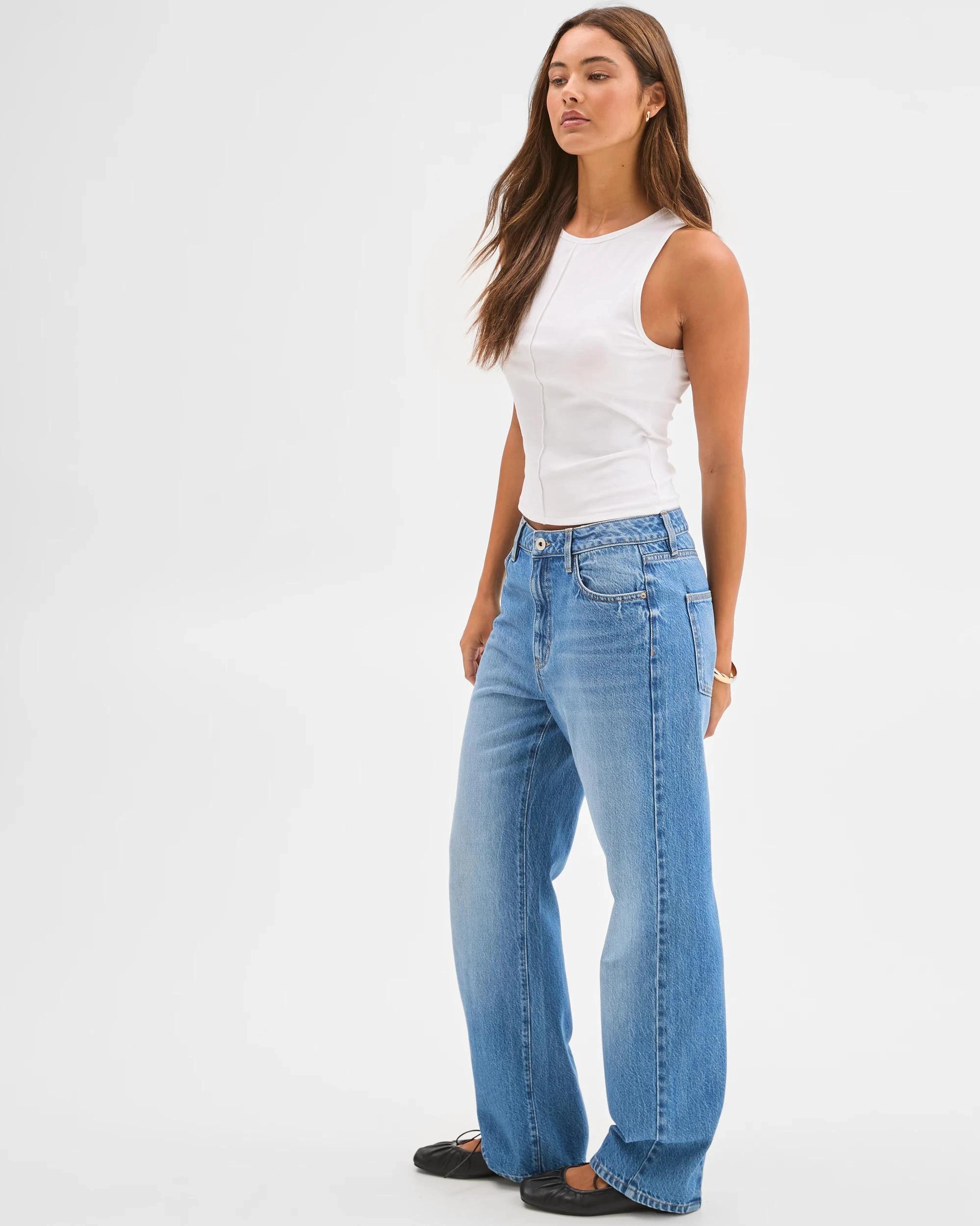 5 Lily Loves Denim Mid Rise Straight Leg Jeans MID WASH, 5 of 6
