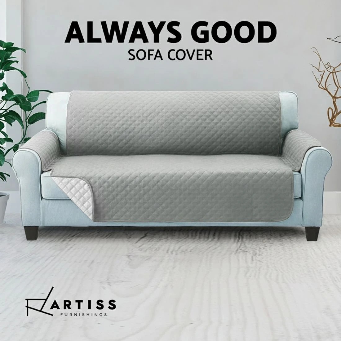 4 Artiss Sofa Cover Couch Covers 3 Seater Quilted - Grey, 4 of 6