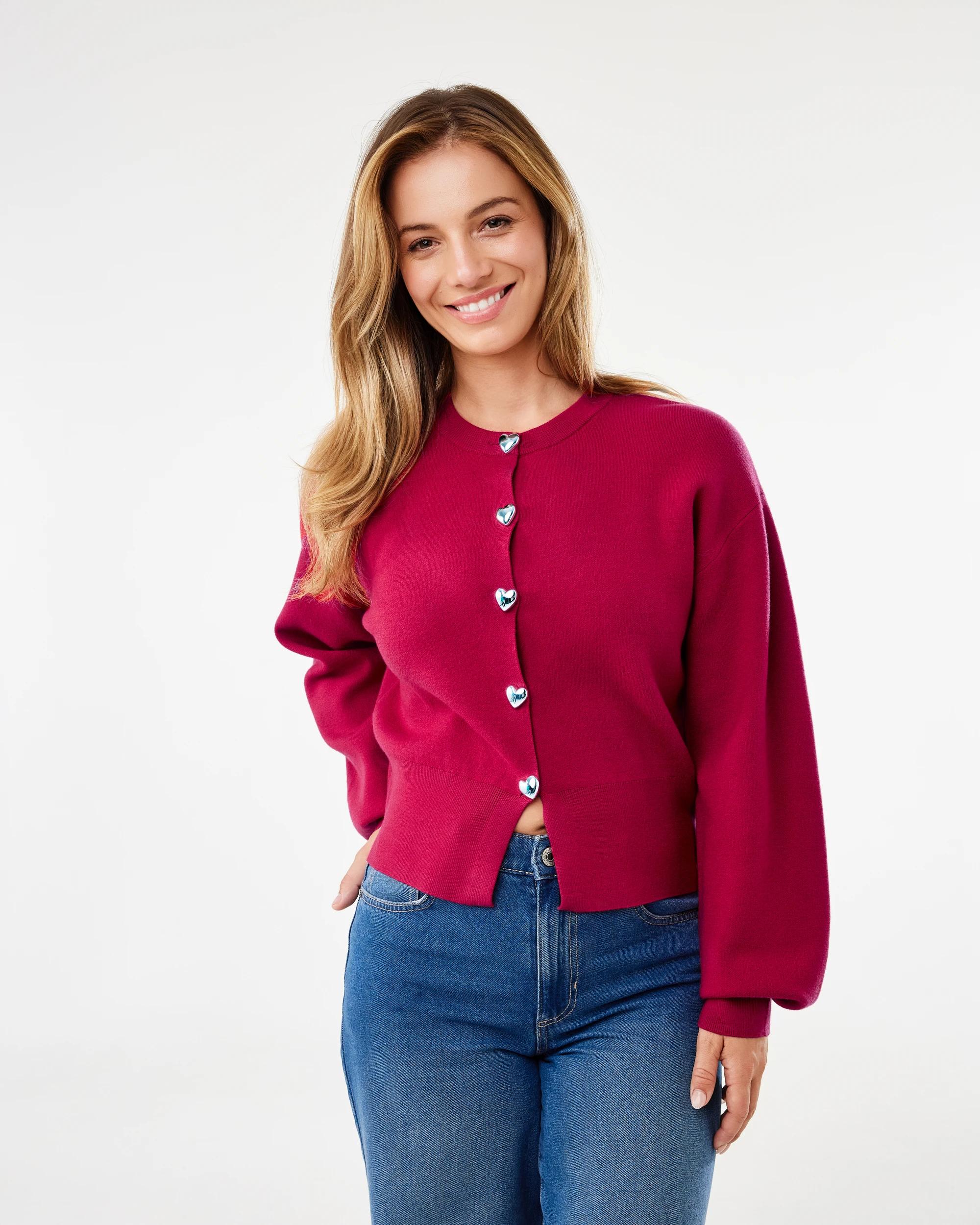 1 Compact Heart Cardigan Spice Red, 1 of 6