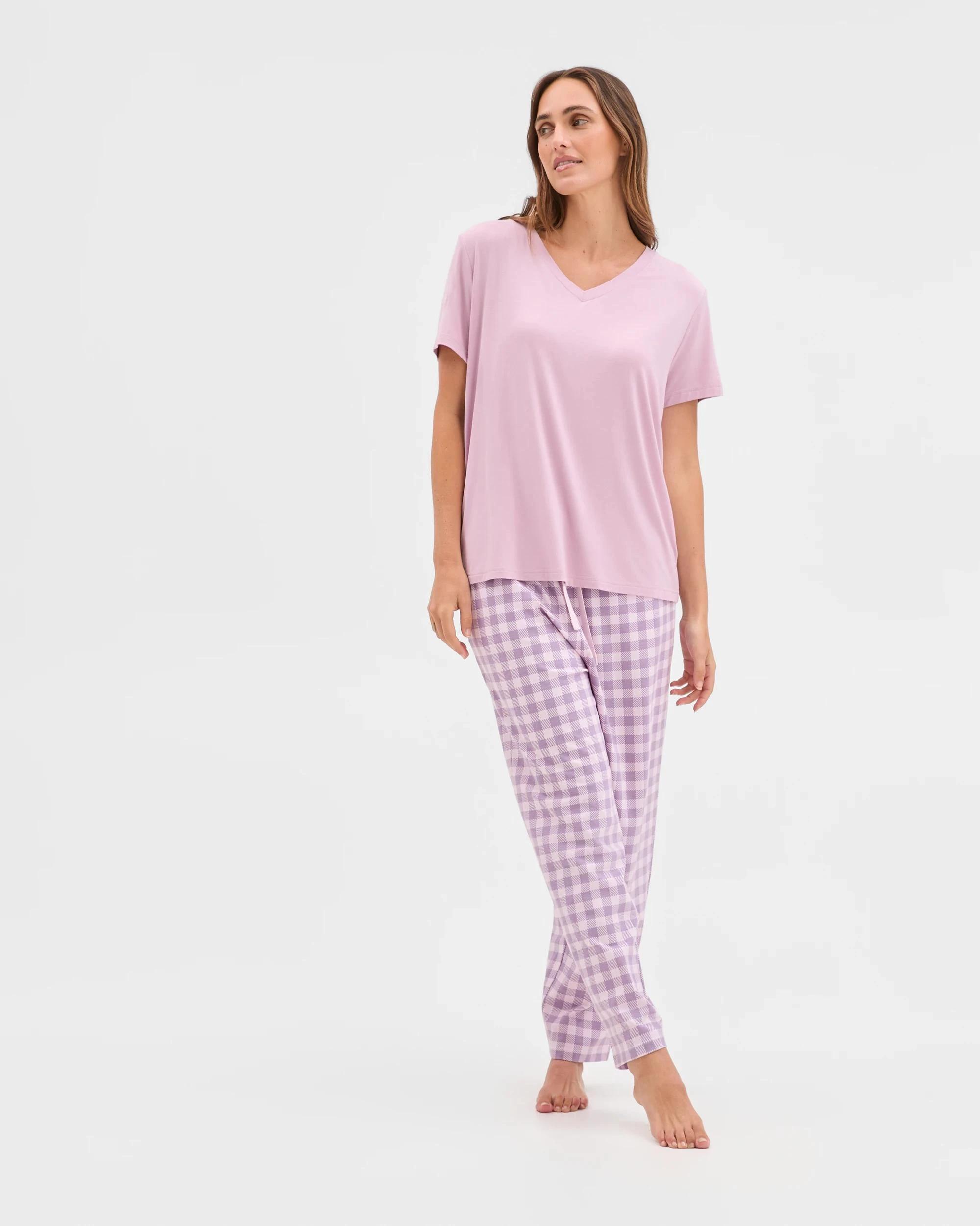 1 Target Australian Cotton 7/8 Length Sleep Pyjama Pants LILAC CHECK, 1 of 5
