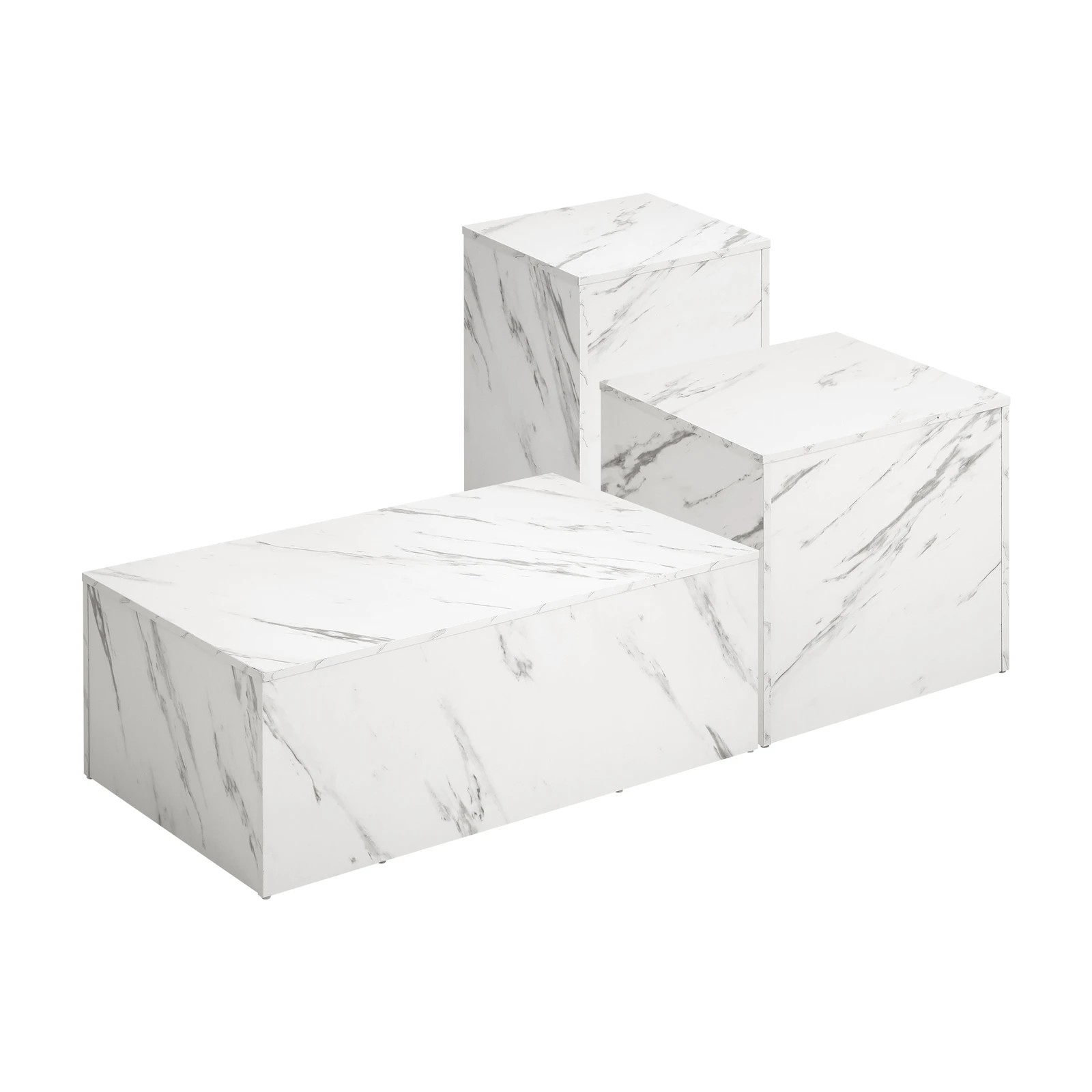 6 Oikiture Coffee Table Set Of 3 Side Tables Sofa Cafe Desk Marble Effect
 - White, 6 of 10