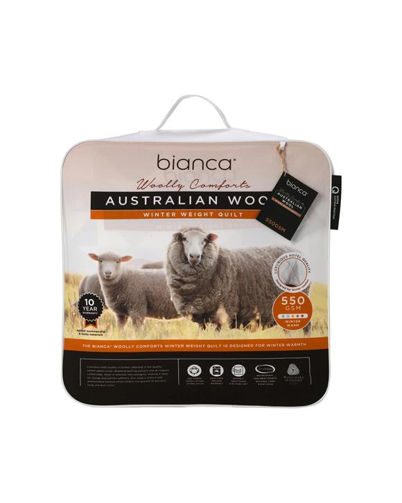 Bianca Woolly Comforts Australian Wool Quilt 550gsm Diamond Quilted - King Bed - White