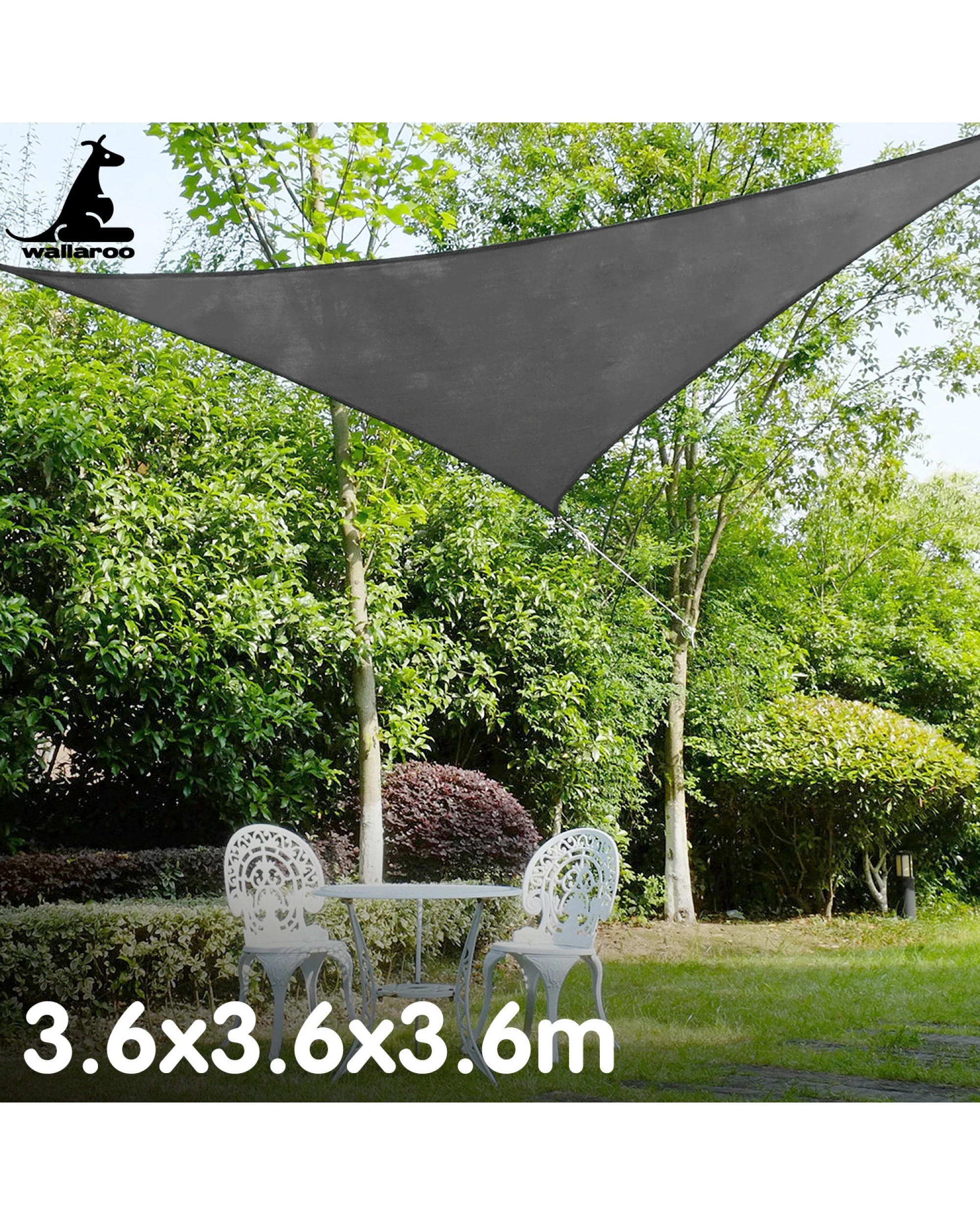 6 Wallaroo 3.6 x 3.6 x 3.6M Triangle Shade Sail - Grey, 6 of 8
