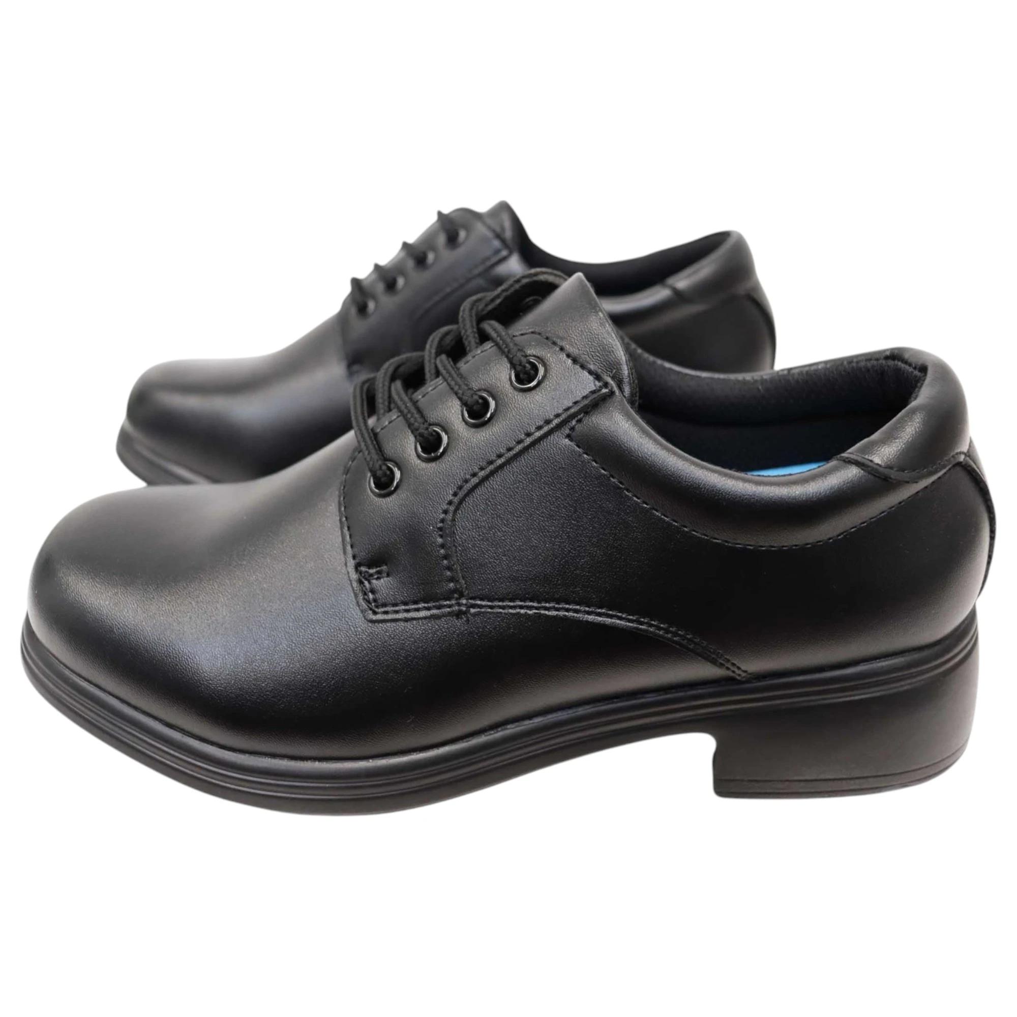 4 Grosby Girls Ellery Leather Lace Up Black School Shoes BLACK, 4 of 4