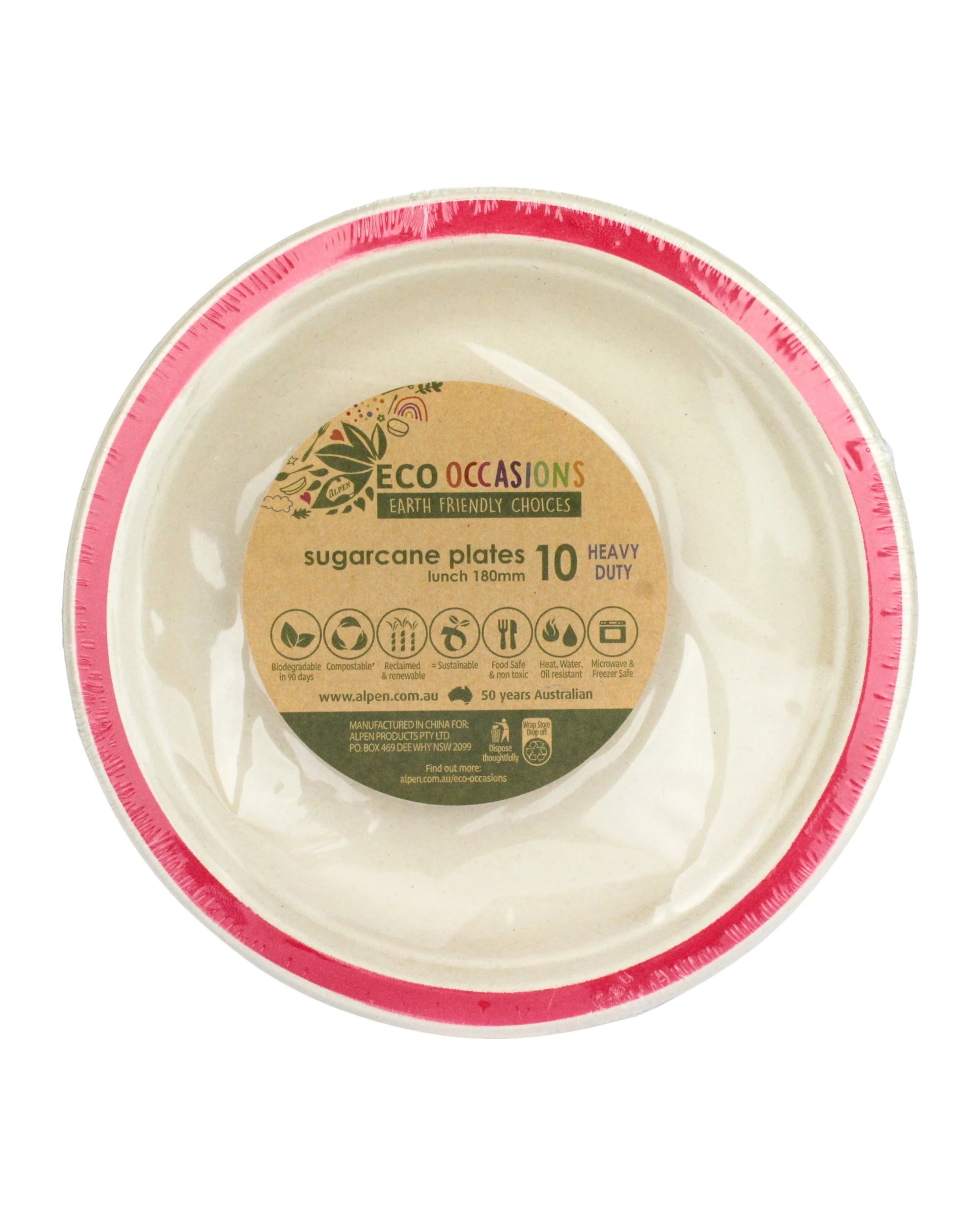 2 Alpen Red Rim Sugar Cane Small Plates Pack of 10 - Red Rim, 2 of 3