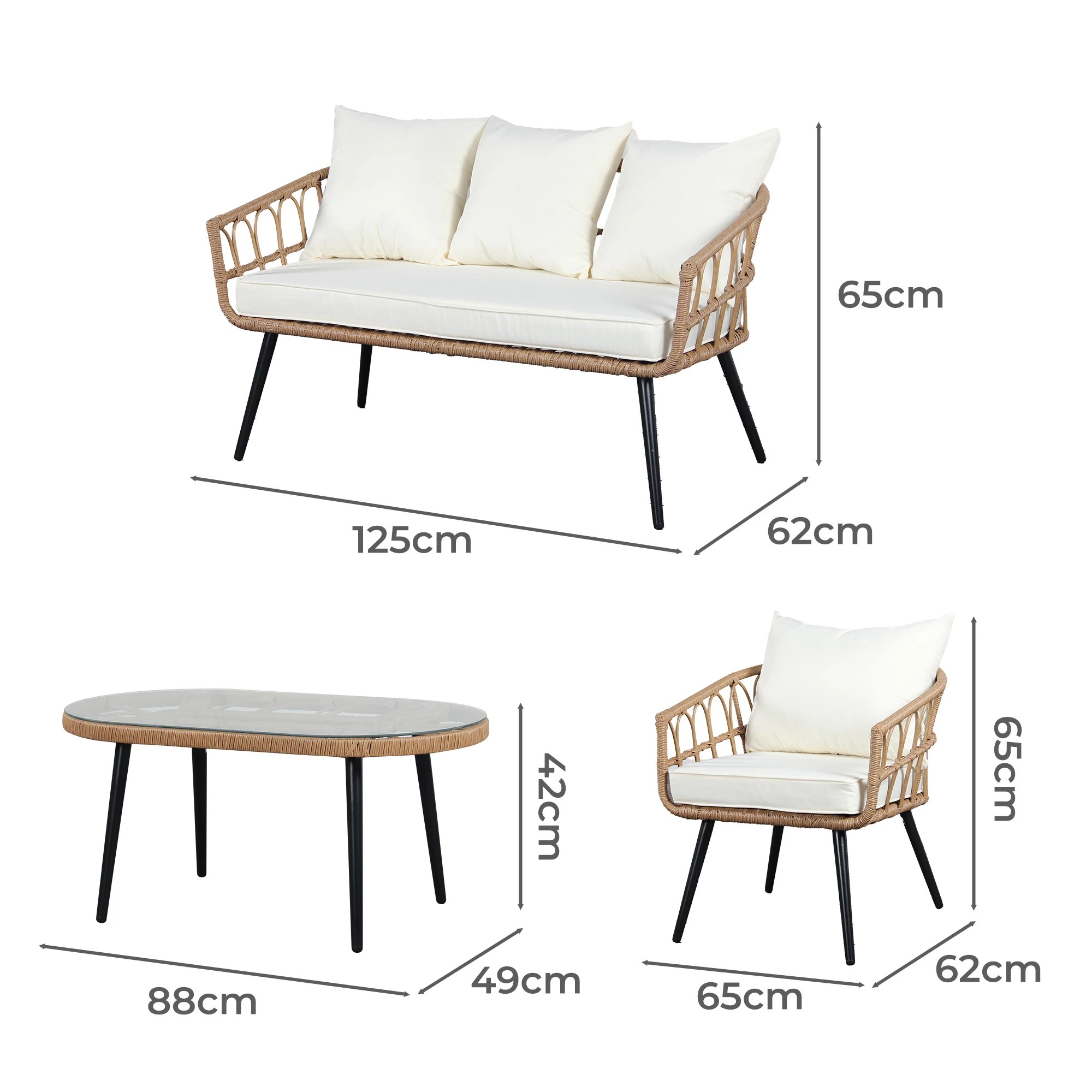 3 Levede 4Pcs Outdoor Furniture Sofa Sets Patio Table and Chairs Wicker Lounge - Grey, 3 of 8