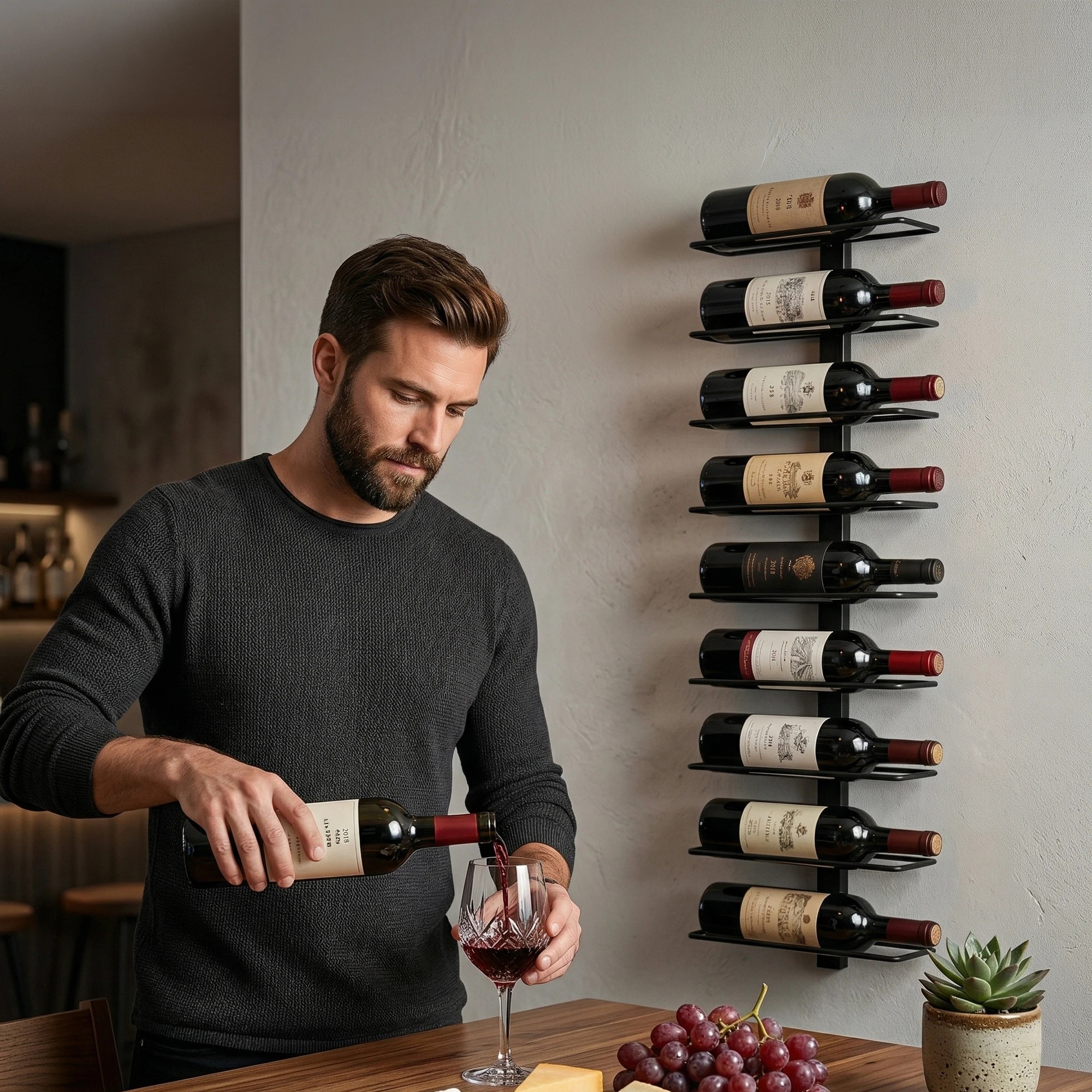 6 Artiss Wall Mounted Wine Rack 9 Bottles Display Storage Organizer Metal - Black, 6 of 8