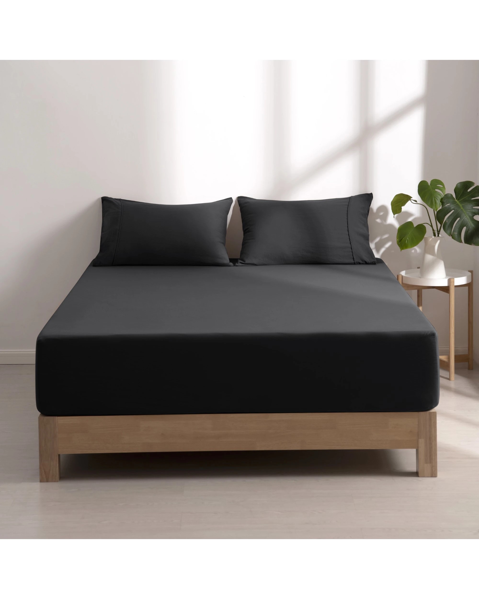 1 Dreamaker Superfine Washed Microfibre Combo Fitted Sheet Set - King Bed - Black, 1 of 8