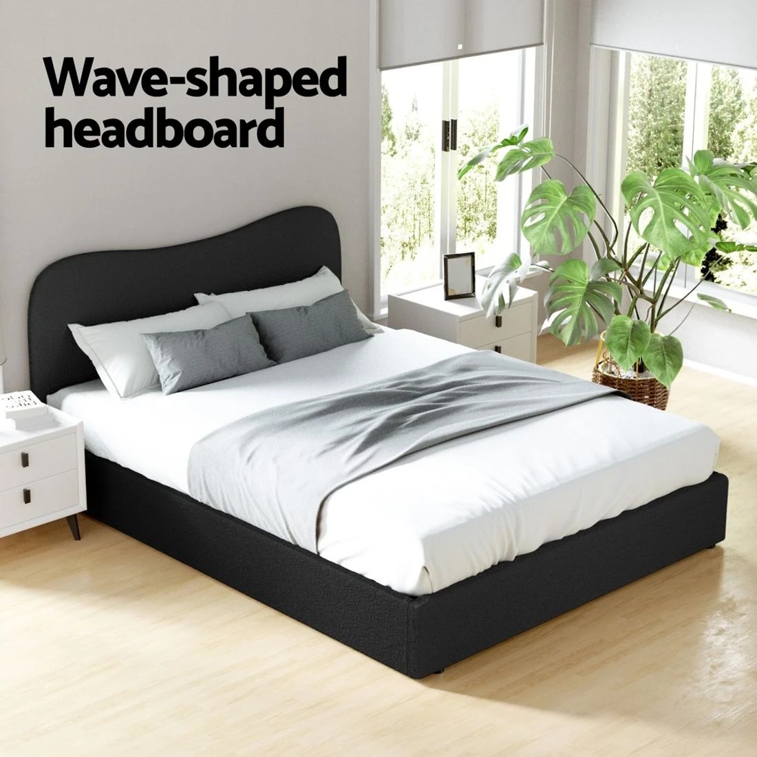 6 Artiss DARA Queen Boucle Bed Frame Upholstered Padded Headboard Wooden Slat Support Sturdy Metal Connectors
 - black, 6 of 6