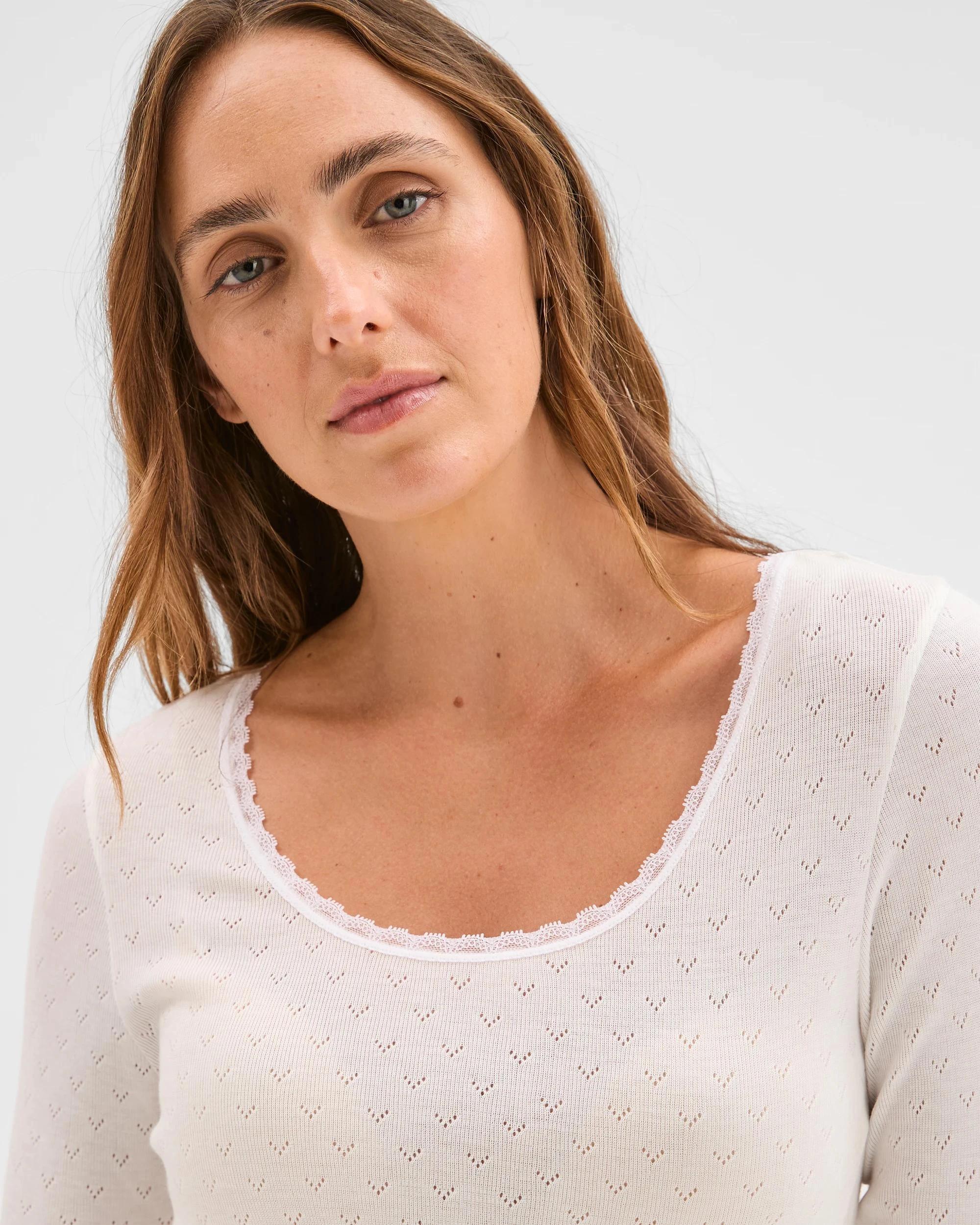 4 Target Woman Long Sleeve Pointelle Thermal Top WHITE, 4 of 5