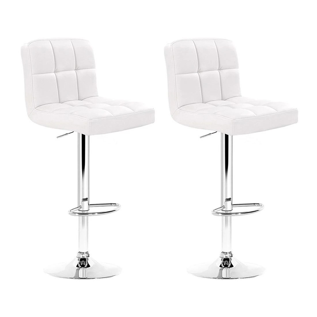 1 Artiss 2x Bar Stools Leather Gas Lift - White, 1 of 8